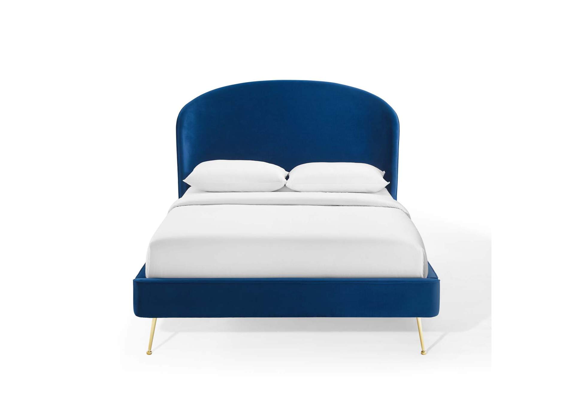 Navy Mira Upholstered Performance Velvet Queen Platform Bed,Modway