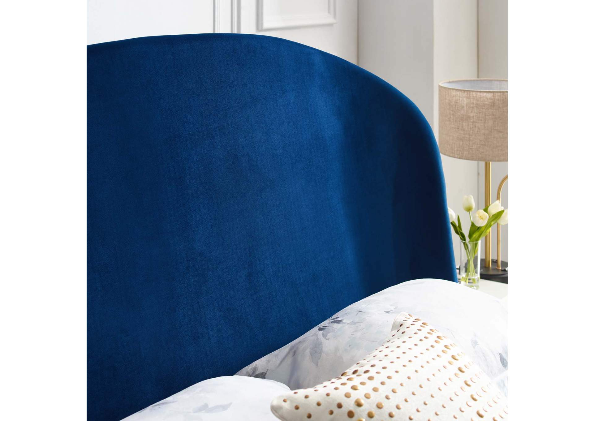 Navy Mira Upholstered Performance Velvet Queen Platform Bed,Modway