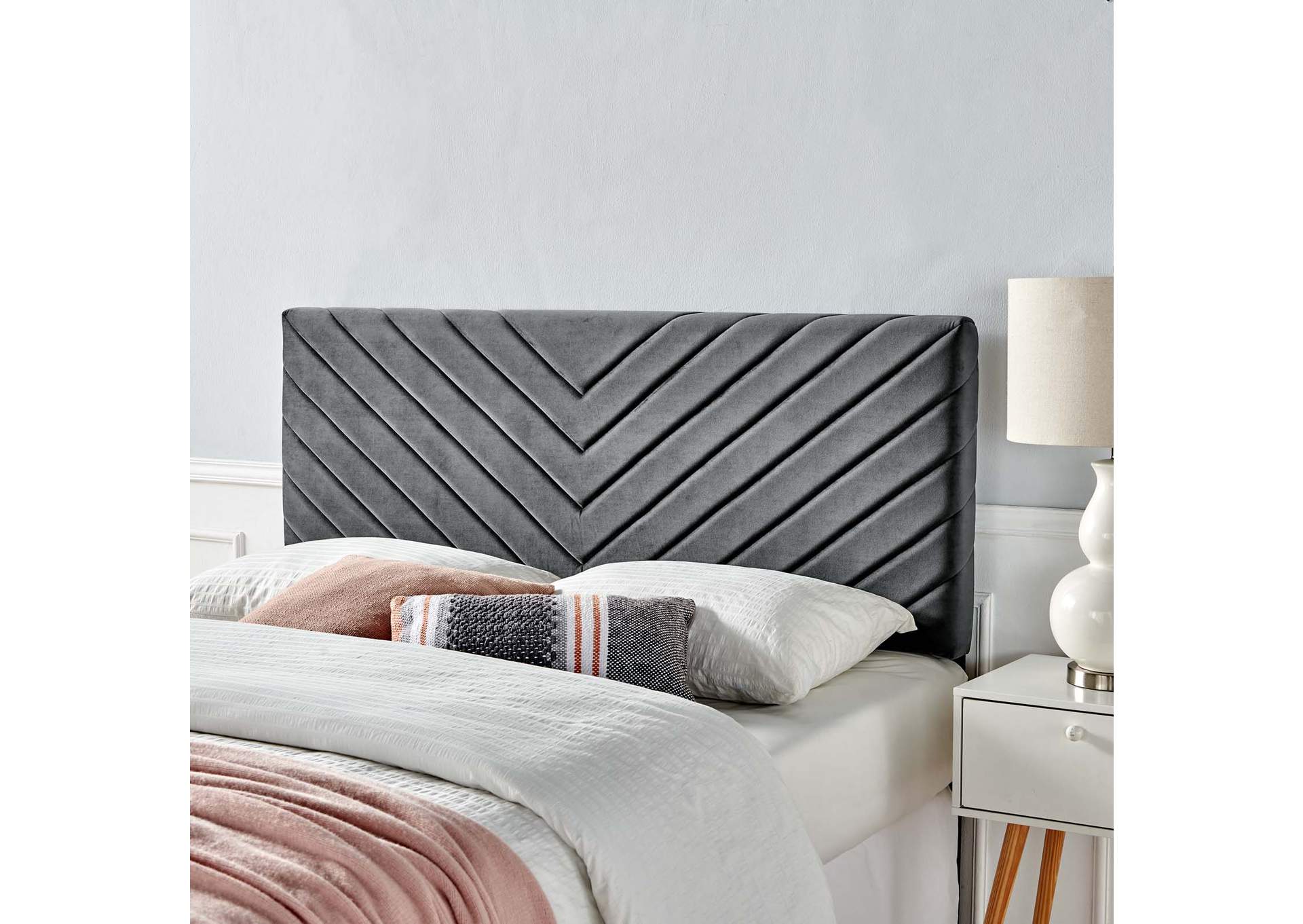 Alyson Charcoal Angular Channel Tufted Performance Velvet Twin Headboard,Modway