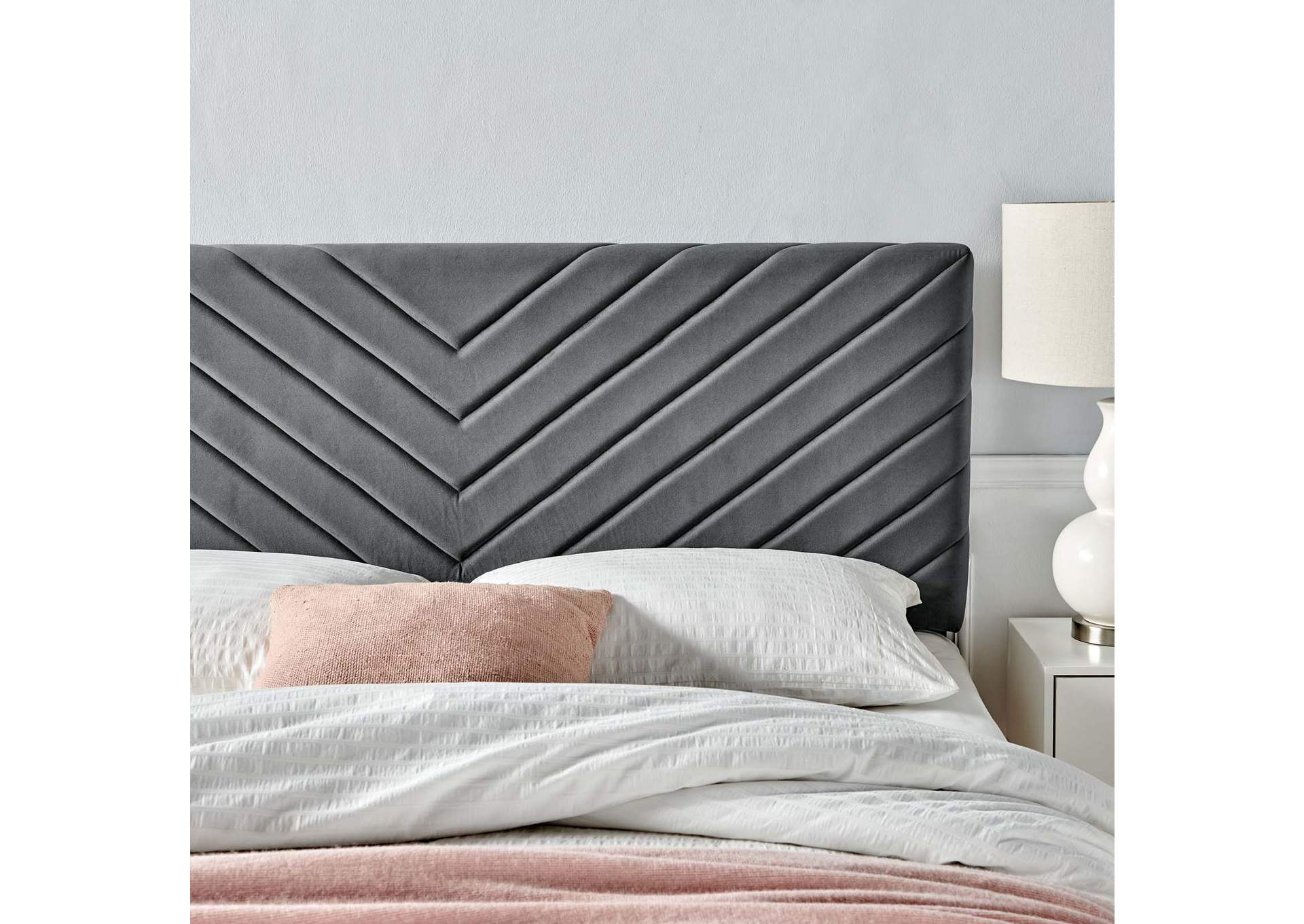 Alyson Charcoal Angular Channel Tufted Performance Velvet Twin Headboard,Modway