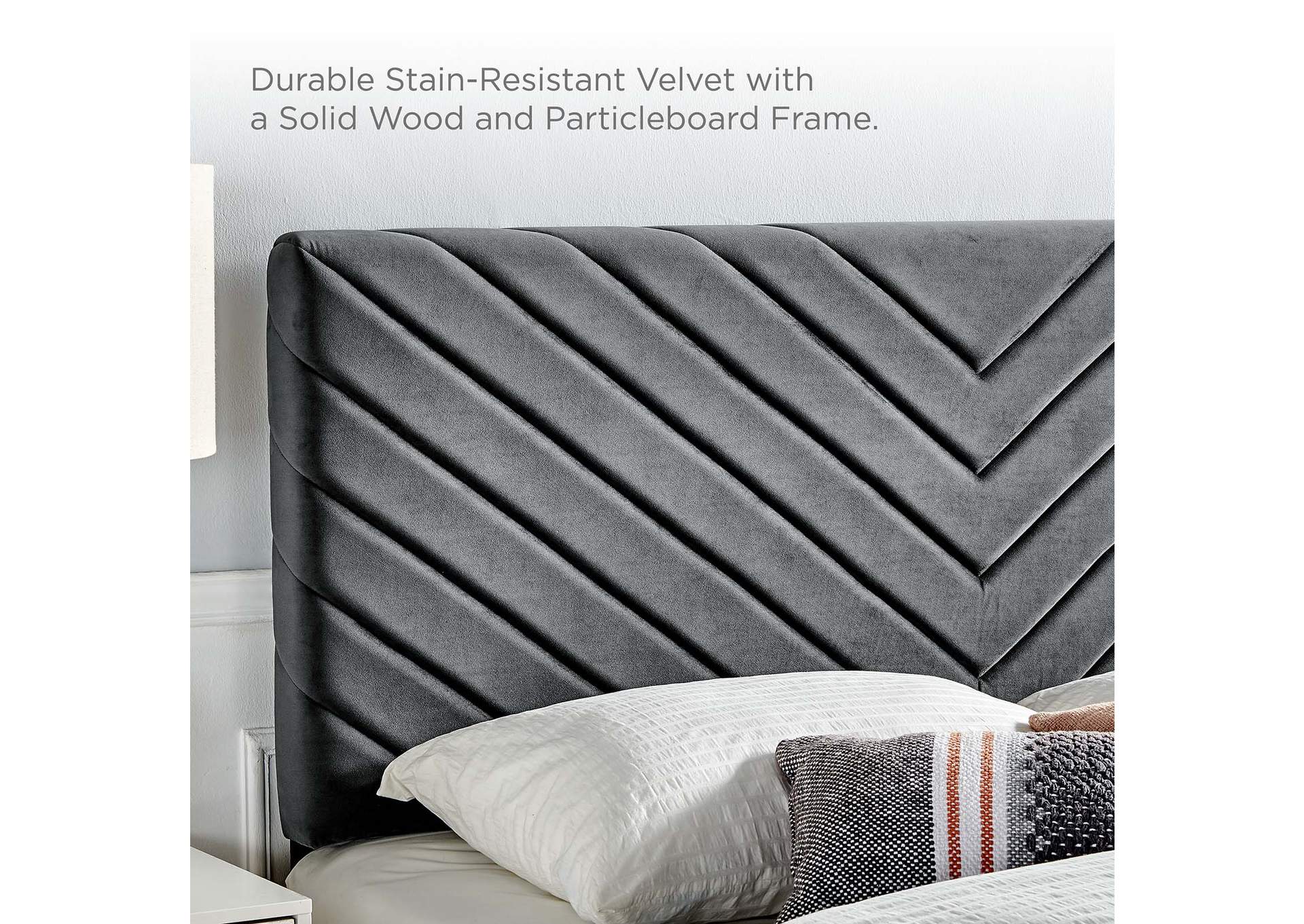 Alyson Charcoal Angular Channel Tufted Performance Velvet Full / Queen Headboard,Modway