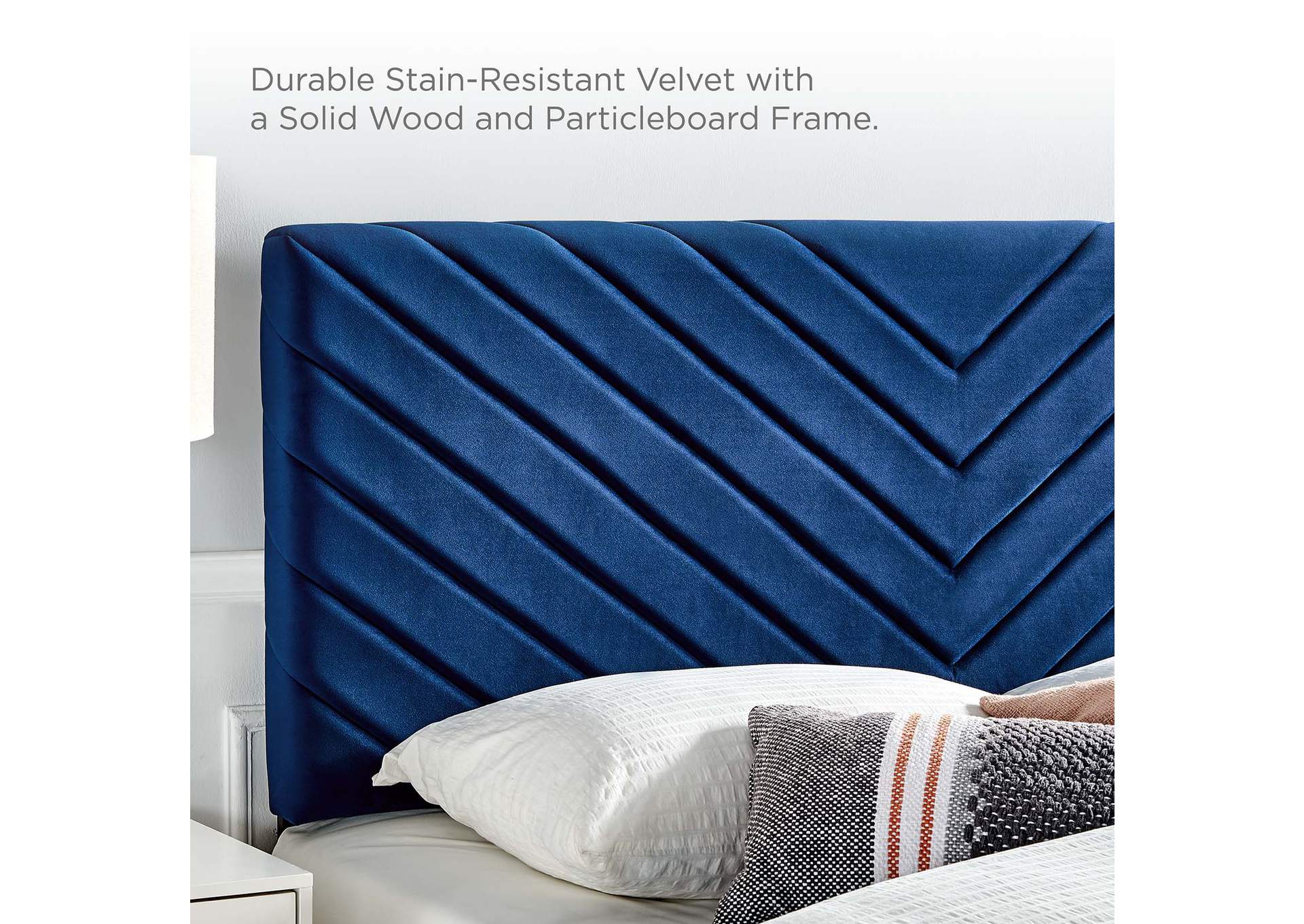 Alyson Navy Angular Channel Tufted Performance Velvet Full / Queen Headboard,Modway