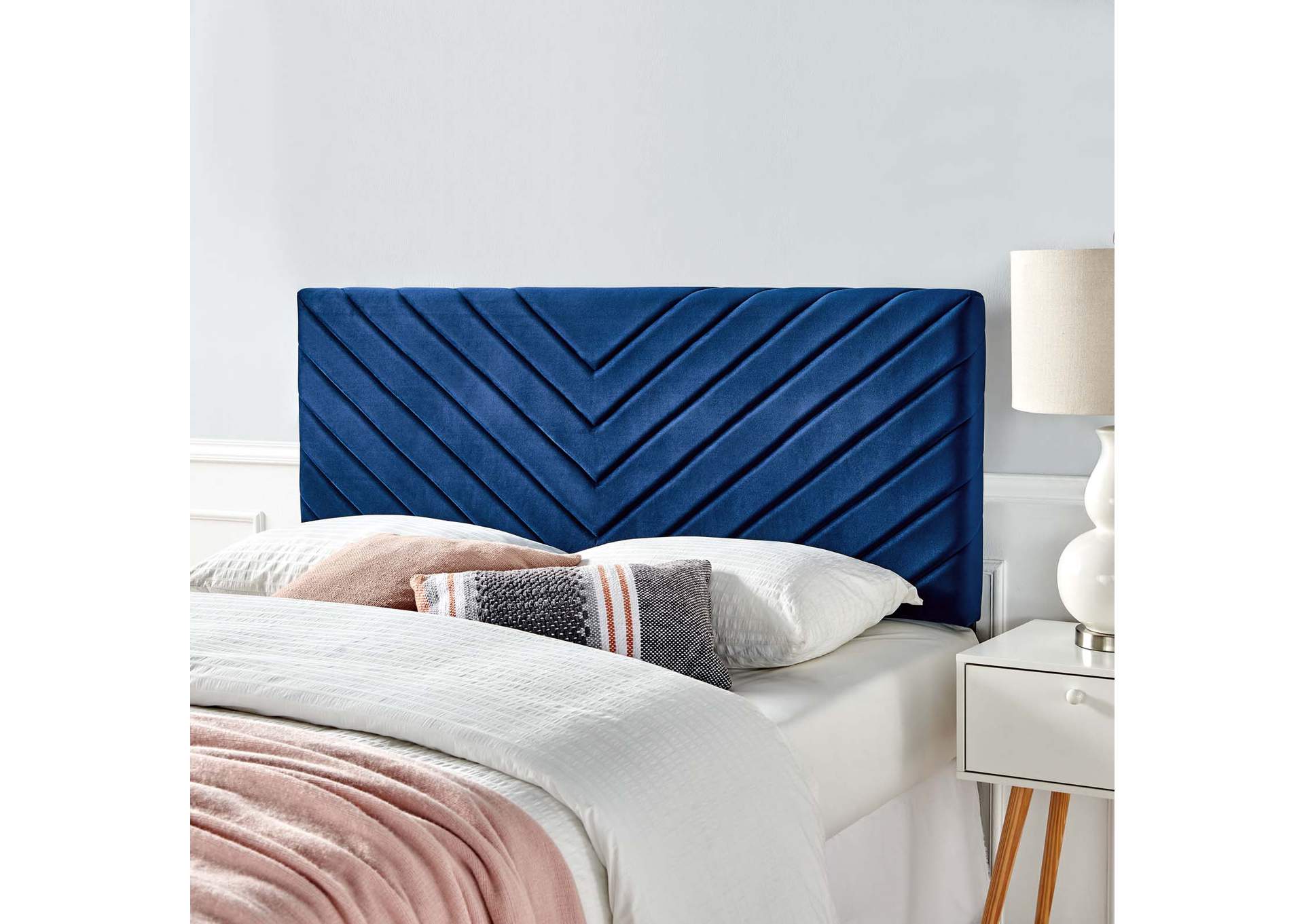 Alyson Navy Angular Channel Tufted Performance Velvet Full / Queen Headboard,Modway