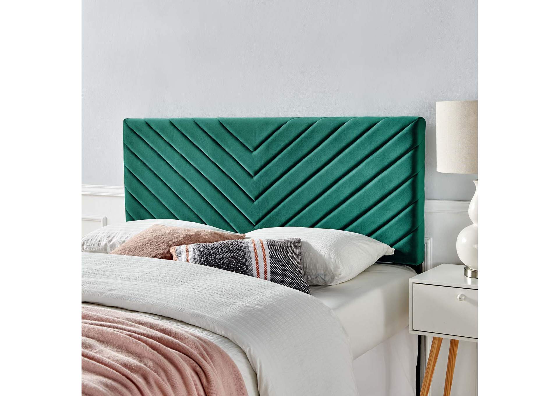 Alyson Teal Angular Channel Tufted Performance Velvet Full / Queen Headboard,Modway