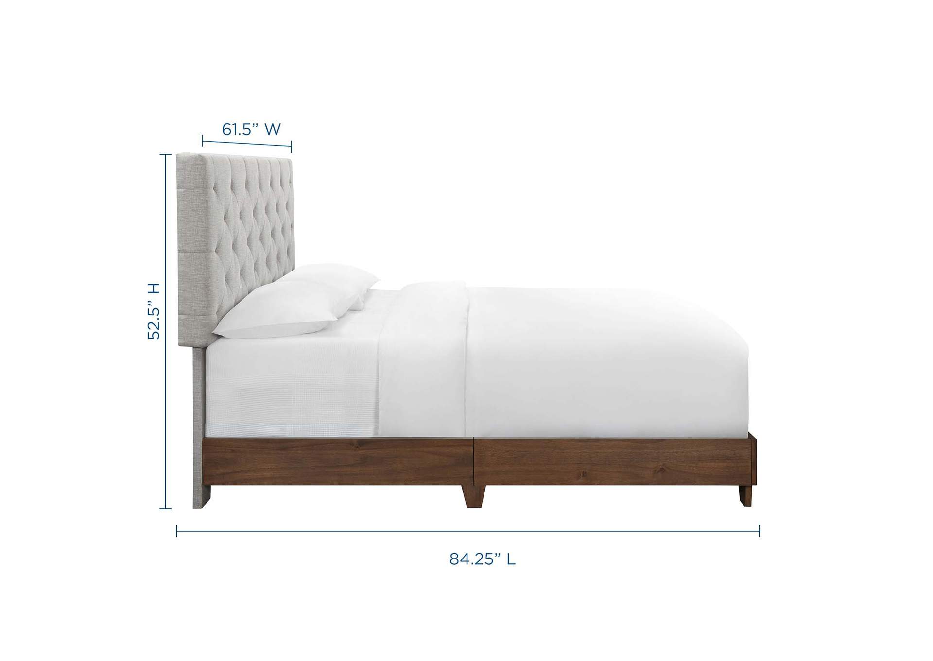 Walnut Beige Rhiannon Diamond Tufted Upholstered Fabric Queen Bed,Modway