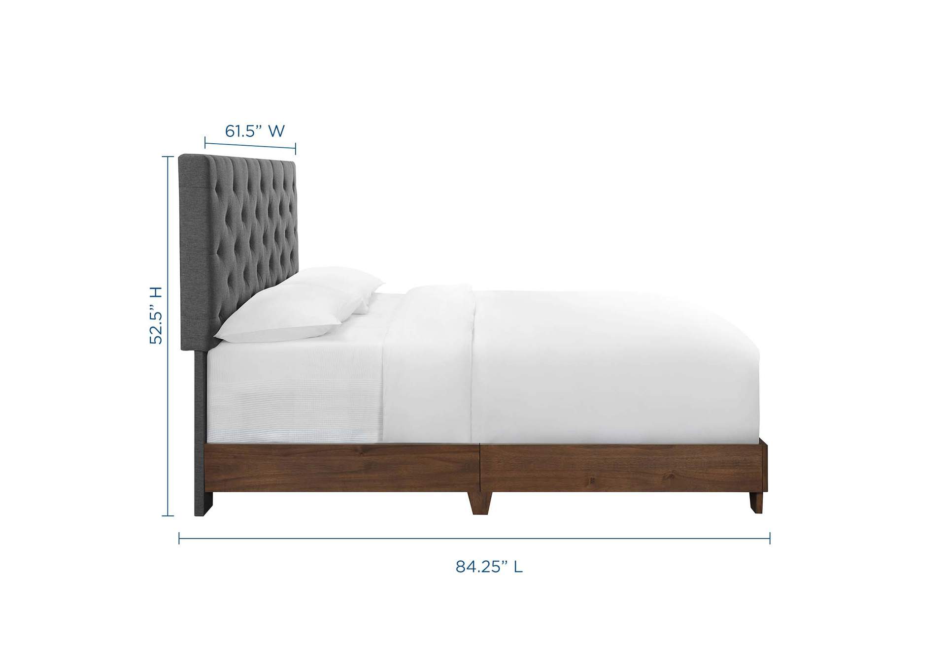 Walnut Gray Rhiannon Diamond Tufted Upholstered Fabric Queen Bed,Modway