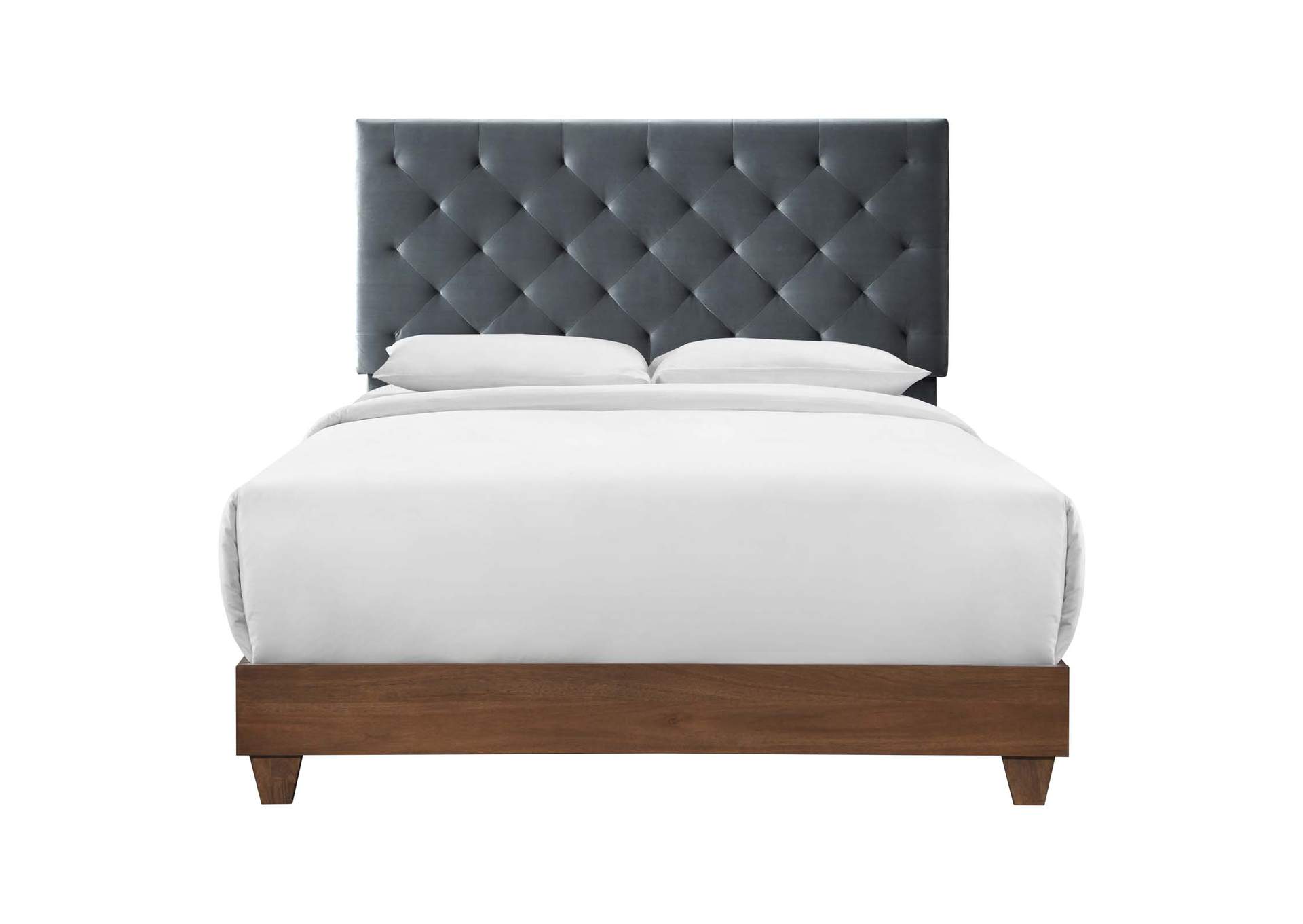 Walnut Charcoal Rhiannon Diamond Tufted Upholstered Performance Velvet Queen Bed,Modway