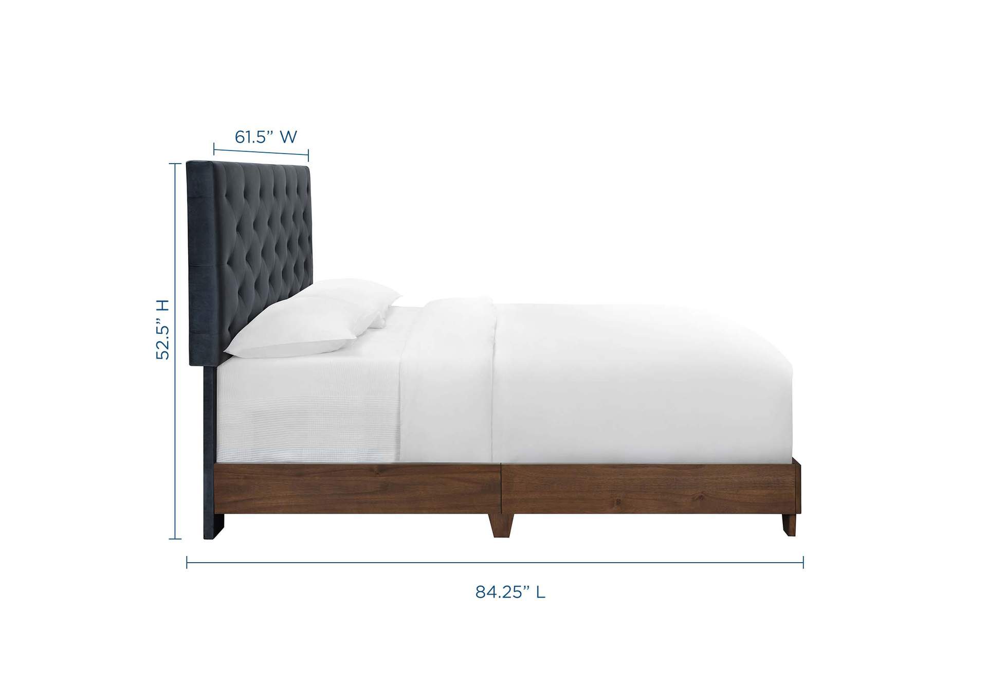 Walnut Charcoal Rhiannon Diamond Tufted Upholstered Performance Velvet Queen Bed,Modway