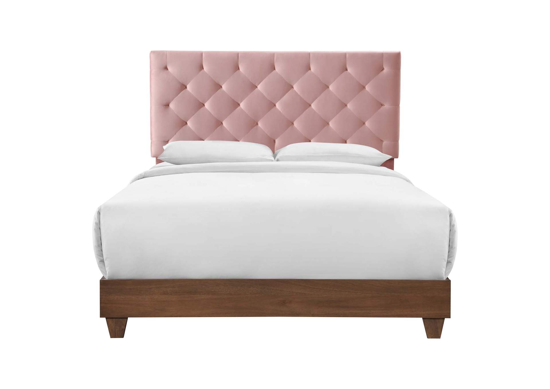 Walnut Dusty Rose Rhiannon Diamond Tufted Upholstered Performance Velvet Queen Bed,Modway