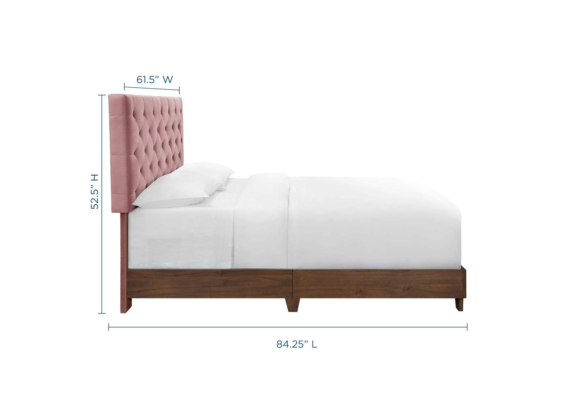 Walnut Dusty Rose Rhiannon Diamond Tufted Upholstered Performance Velvet Queen Bed,Modway