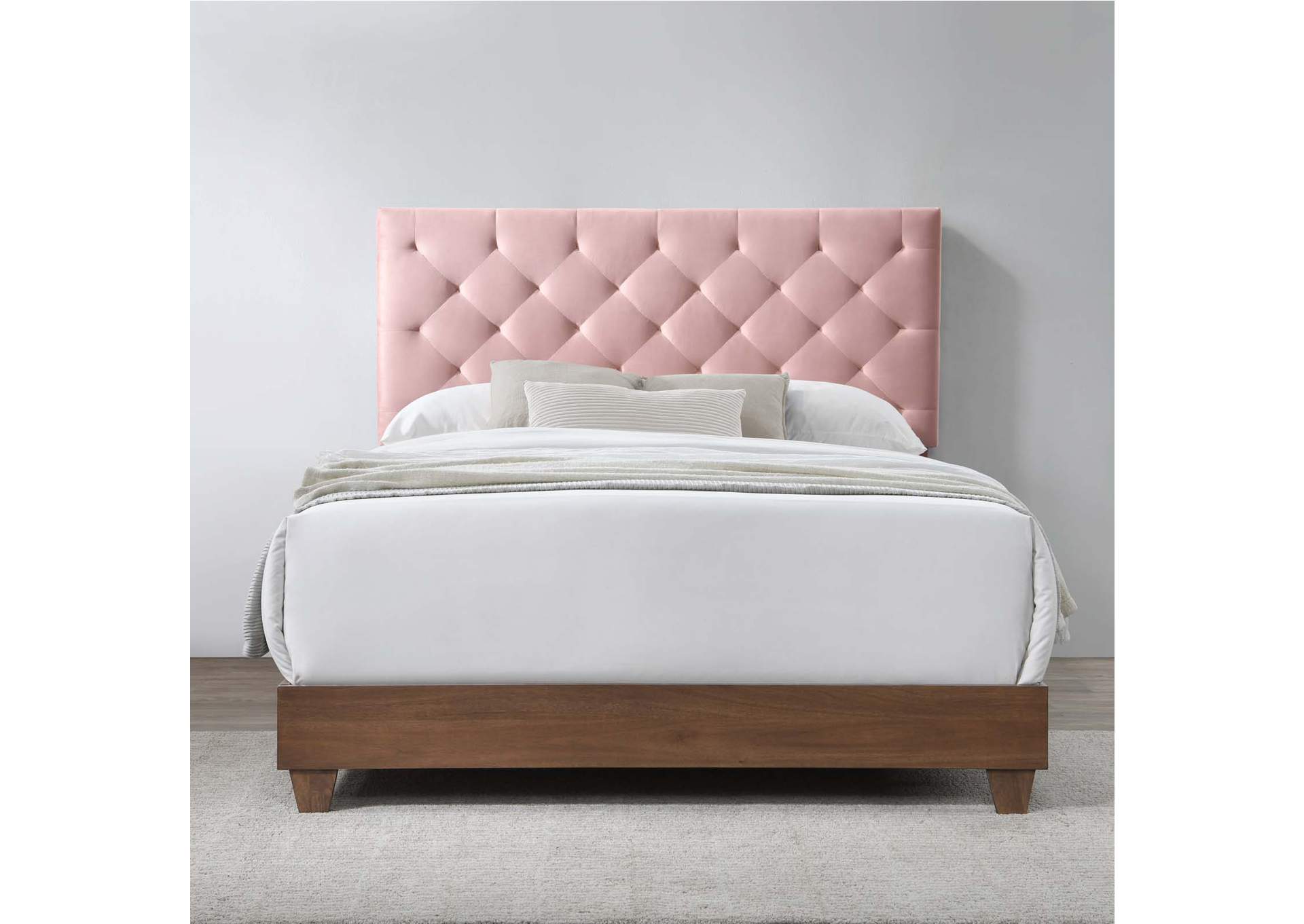 Walnut Dusty Rose Rhiannon Diamond Tufted Upholstered Performance Velvet Queen Bed,Modway