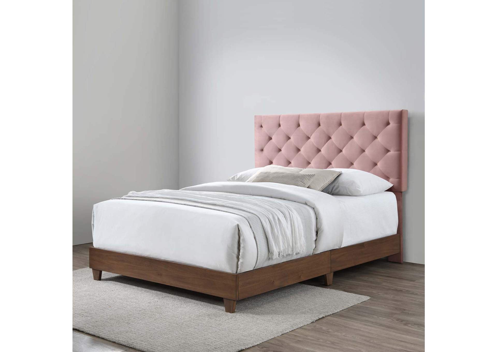 Walnut Dusty Rose Rhiannon Diamond Tufted Upholstered Performance Velvet Queen Bed,Modway