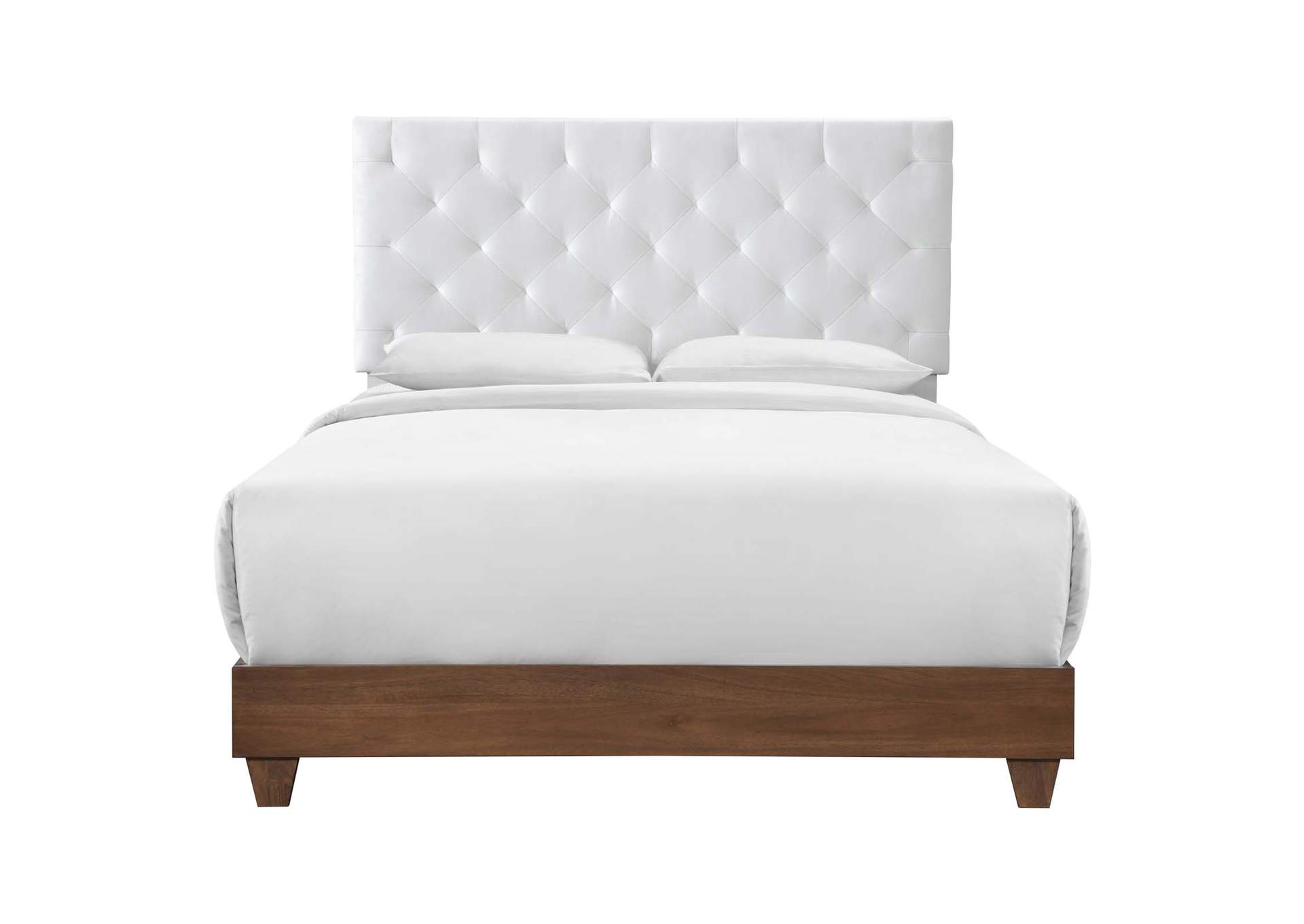 Walnut White Rhiannon Diamond Tufted Upholstered Performance Velvet Queen Bed,Modway