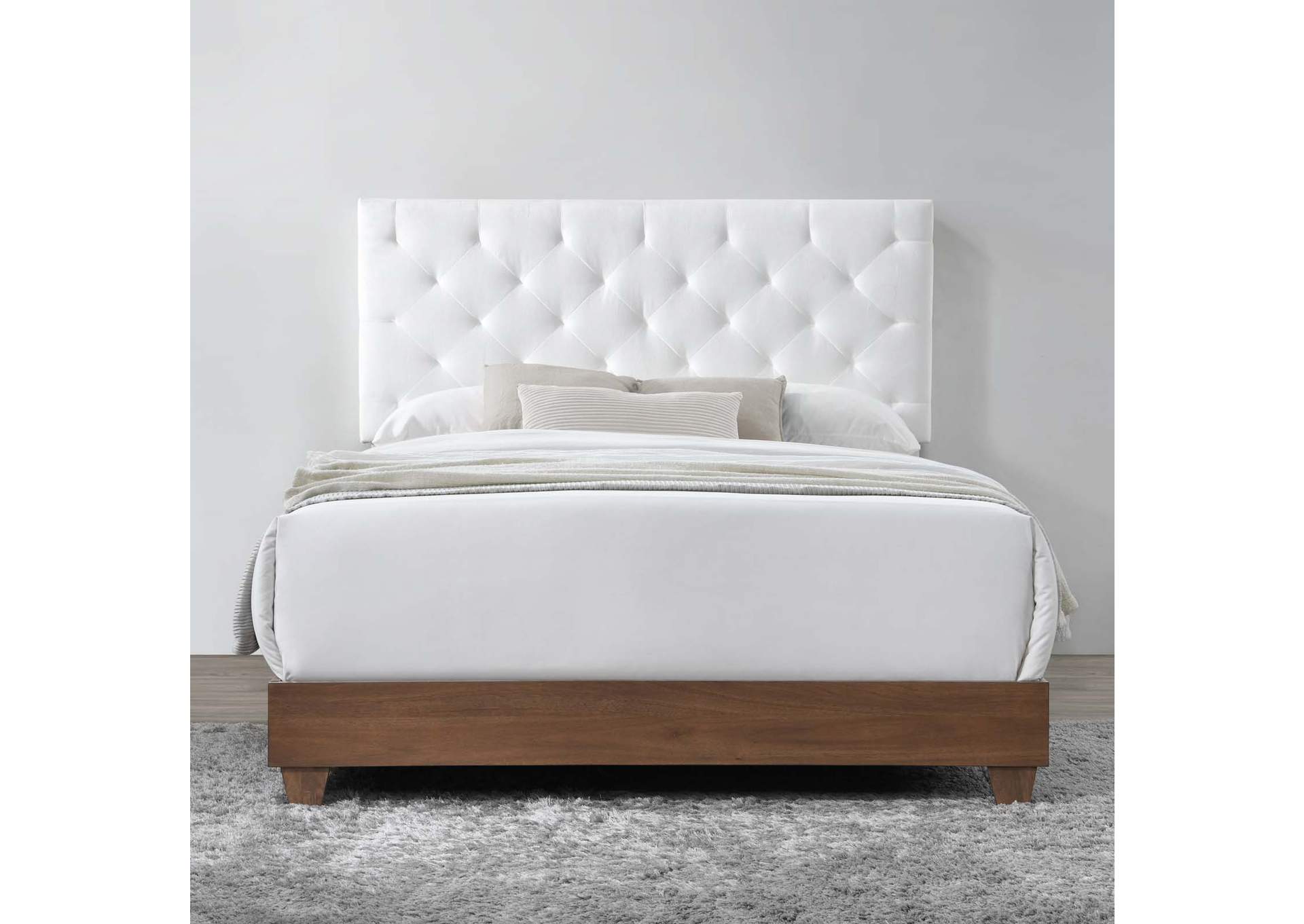 Walnut White Rhiannon Diamond Tufted Upholstered Performance Velvet Queen Bed,Modway