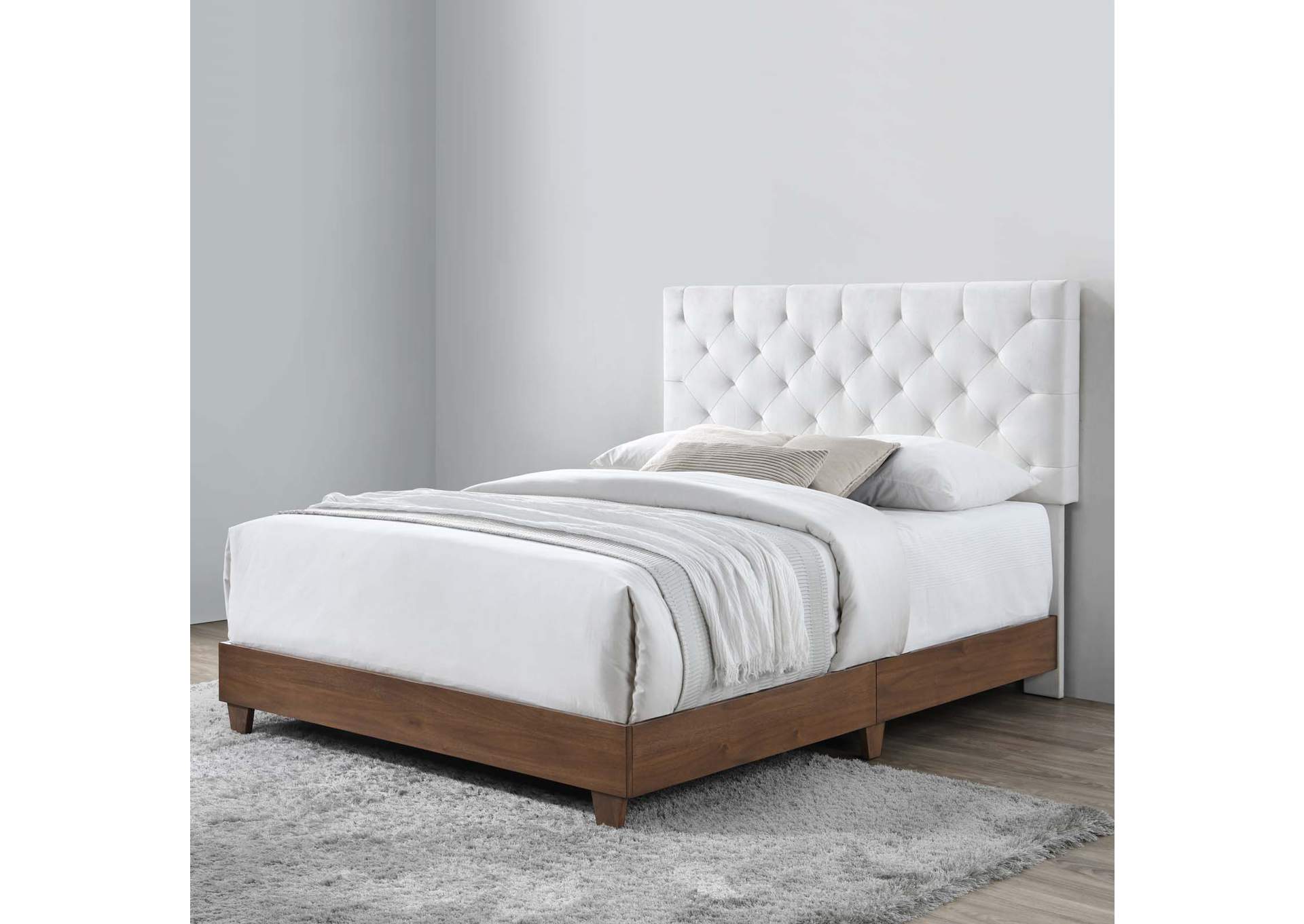 Walnut White Rhiannon Diamond Tufted Upholstered Performance Velvet Queen Bed,Modway