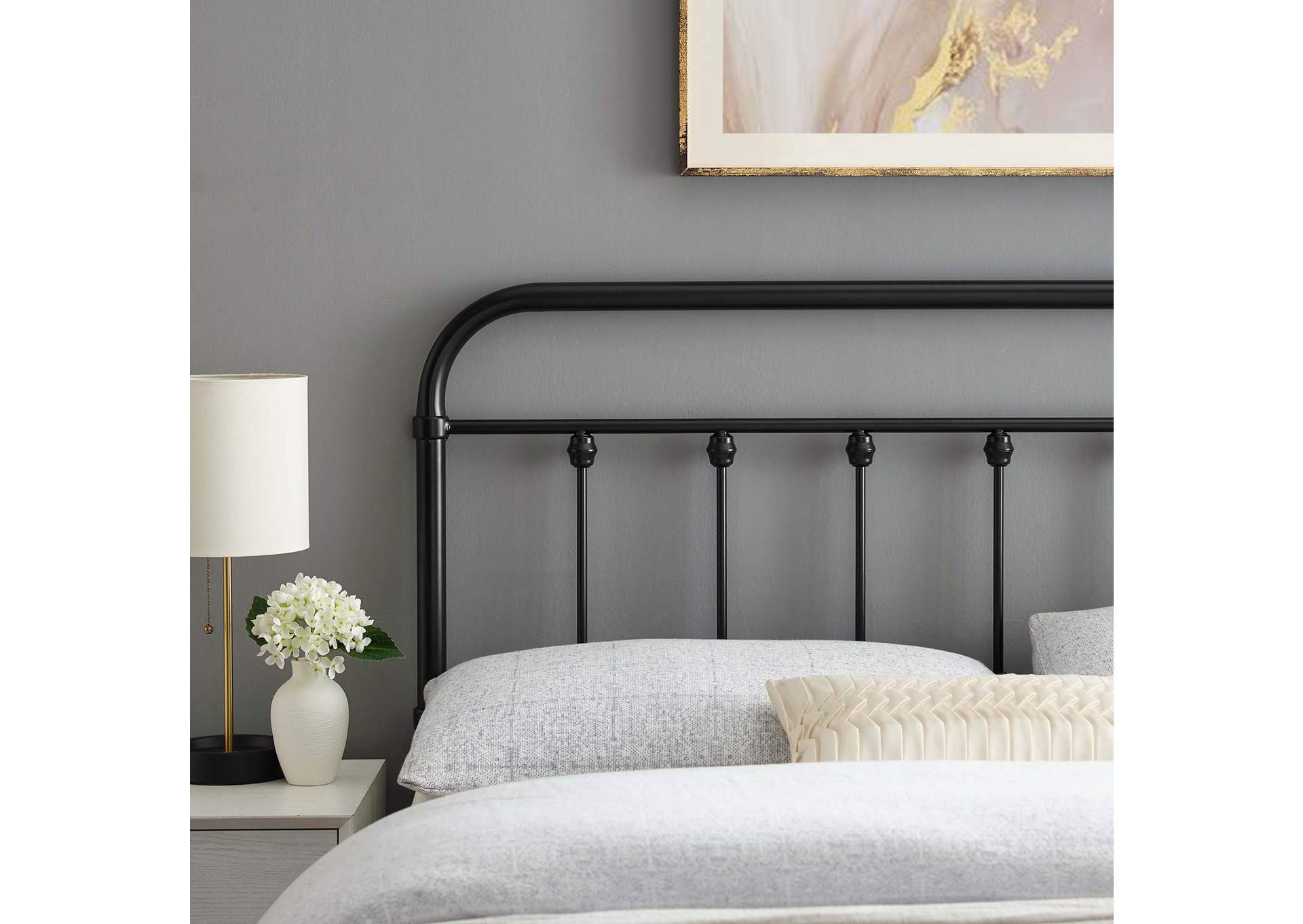 Sage Black Queen Metal Headboard,Modway