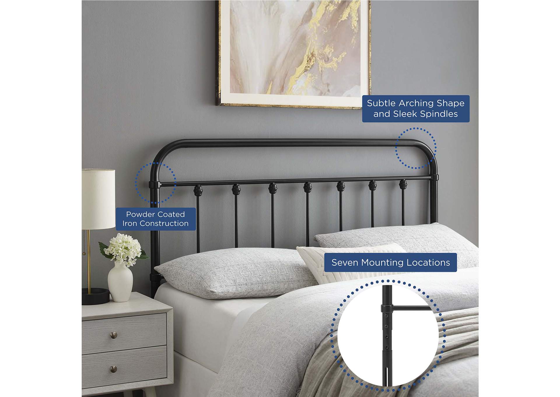 Sage Black Queen Metal Headboard,Modway