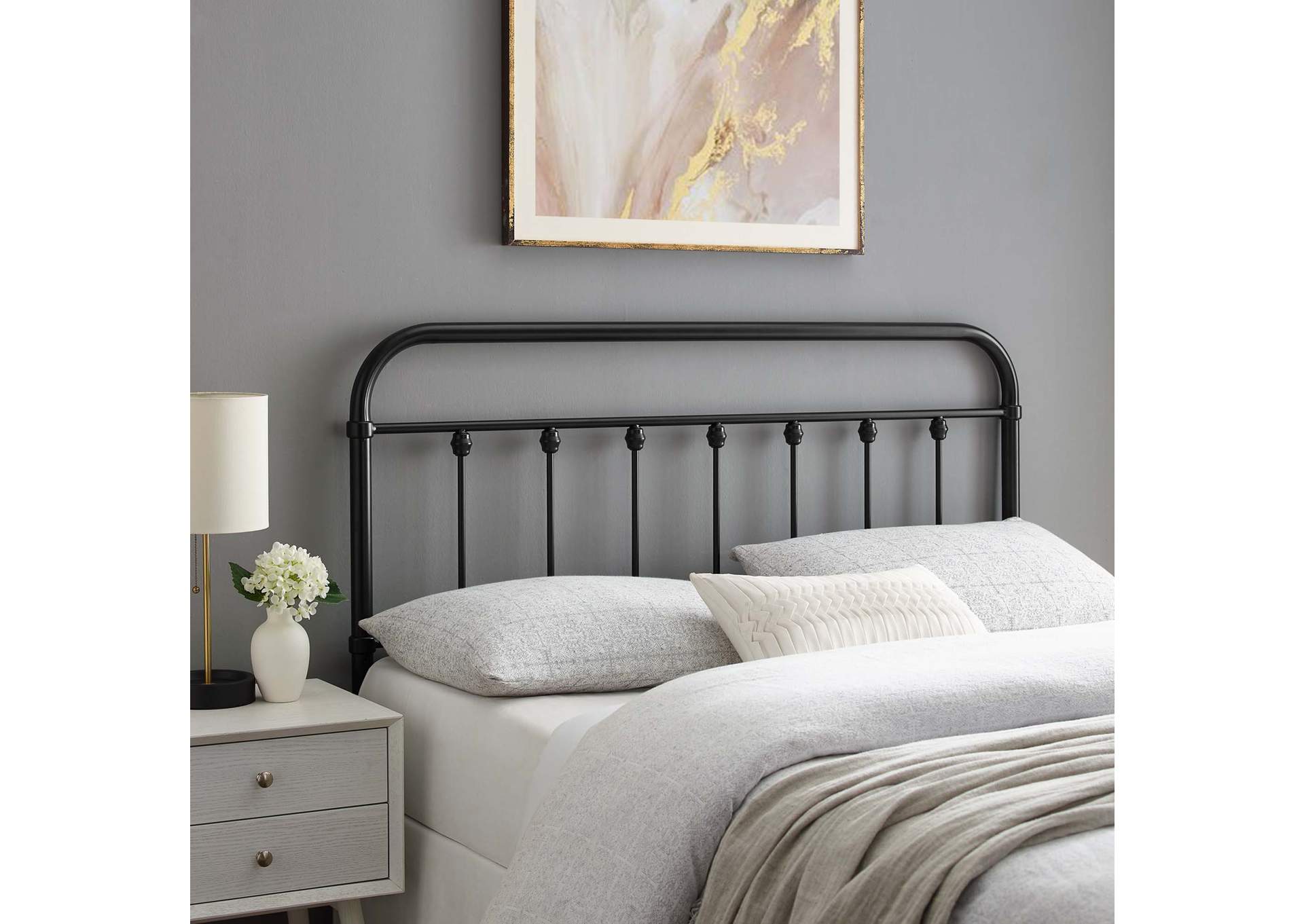 Sage Black Queen Metal Headboard,Modway