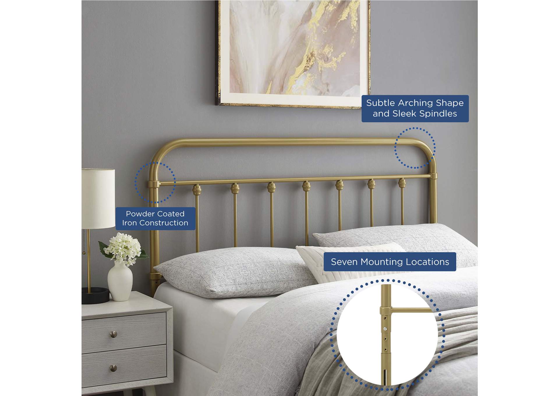 Sage Gold King Metal Headboard,Modway