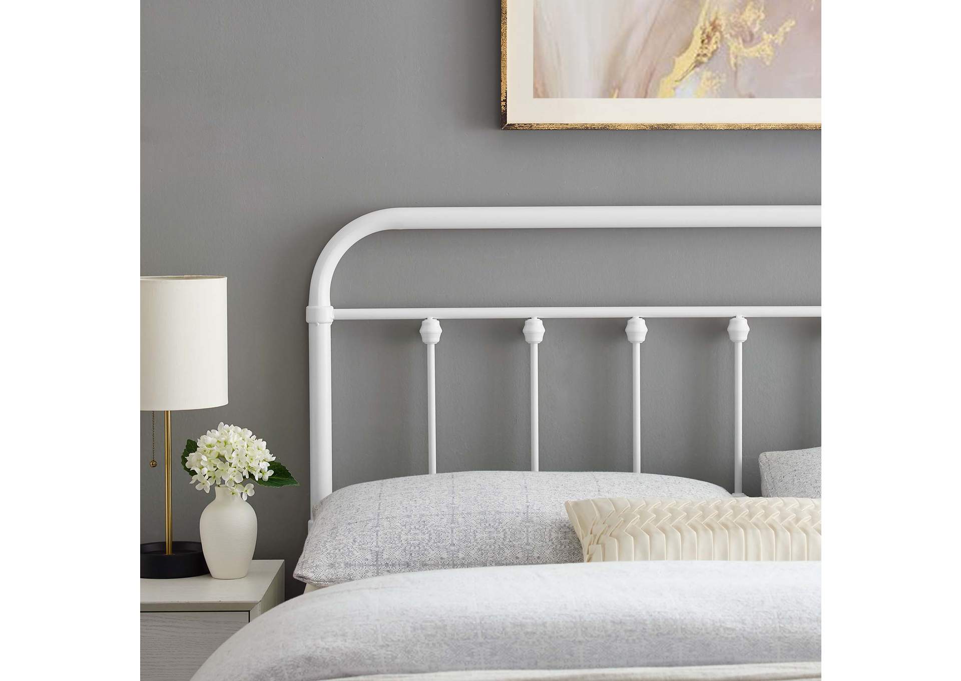 Sage White King Metal Headboard,Modway