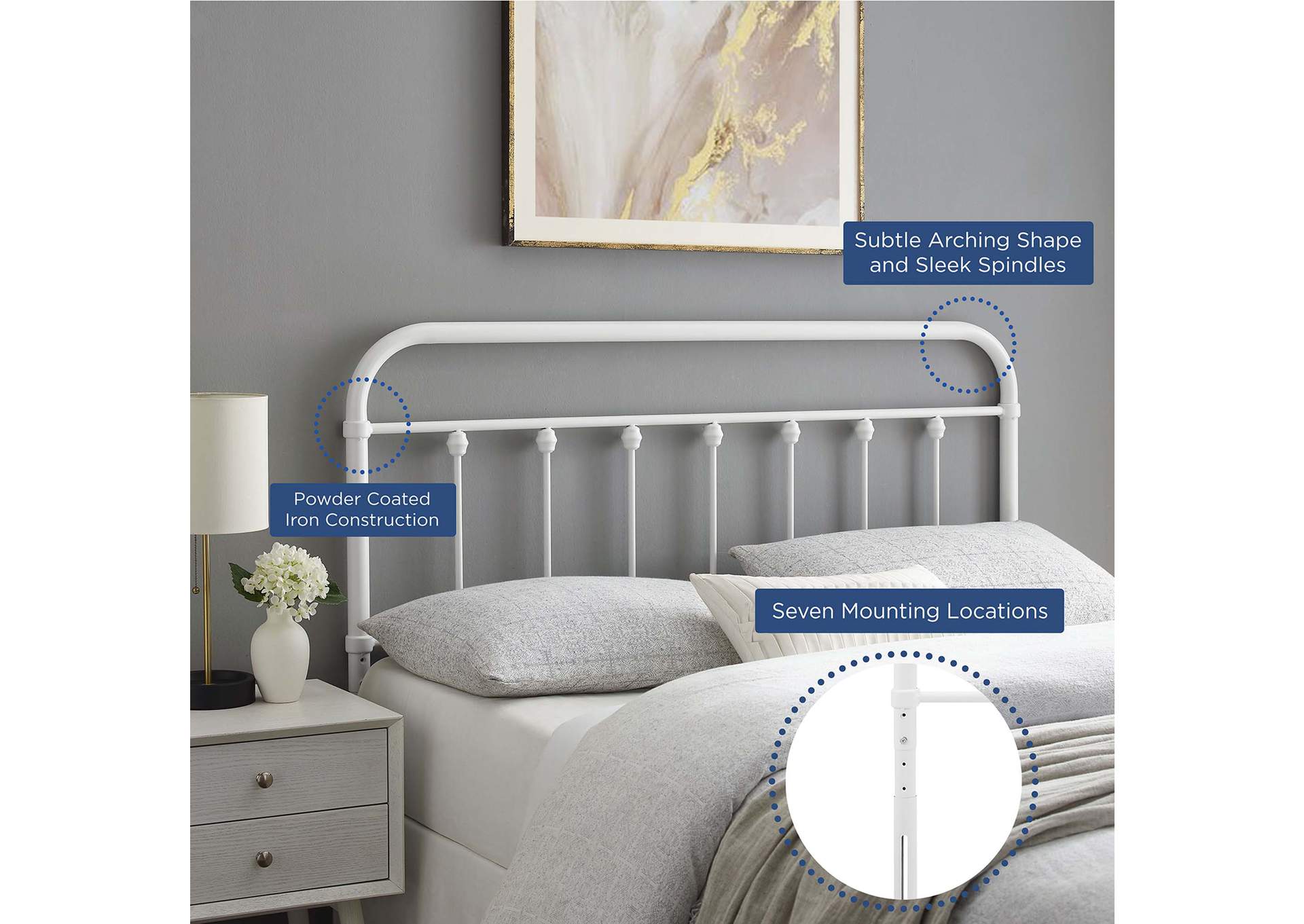 Sage White King Metal Headboard,Modway