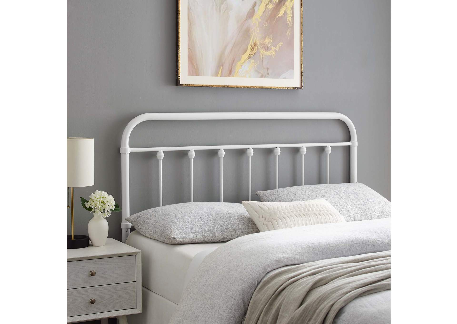 Sage White King Metal Headboard,Modway