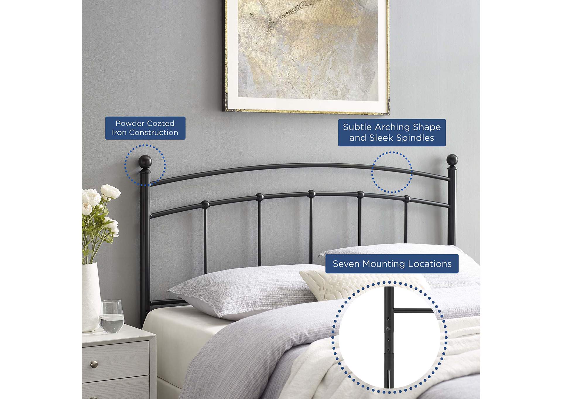 Abigail Black Twin Metal Headboard,Modway