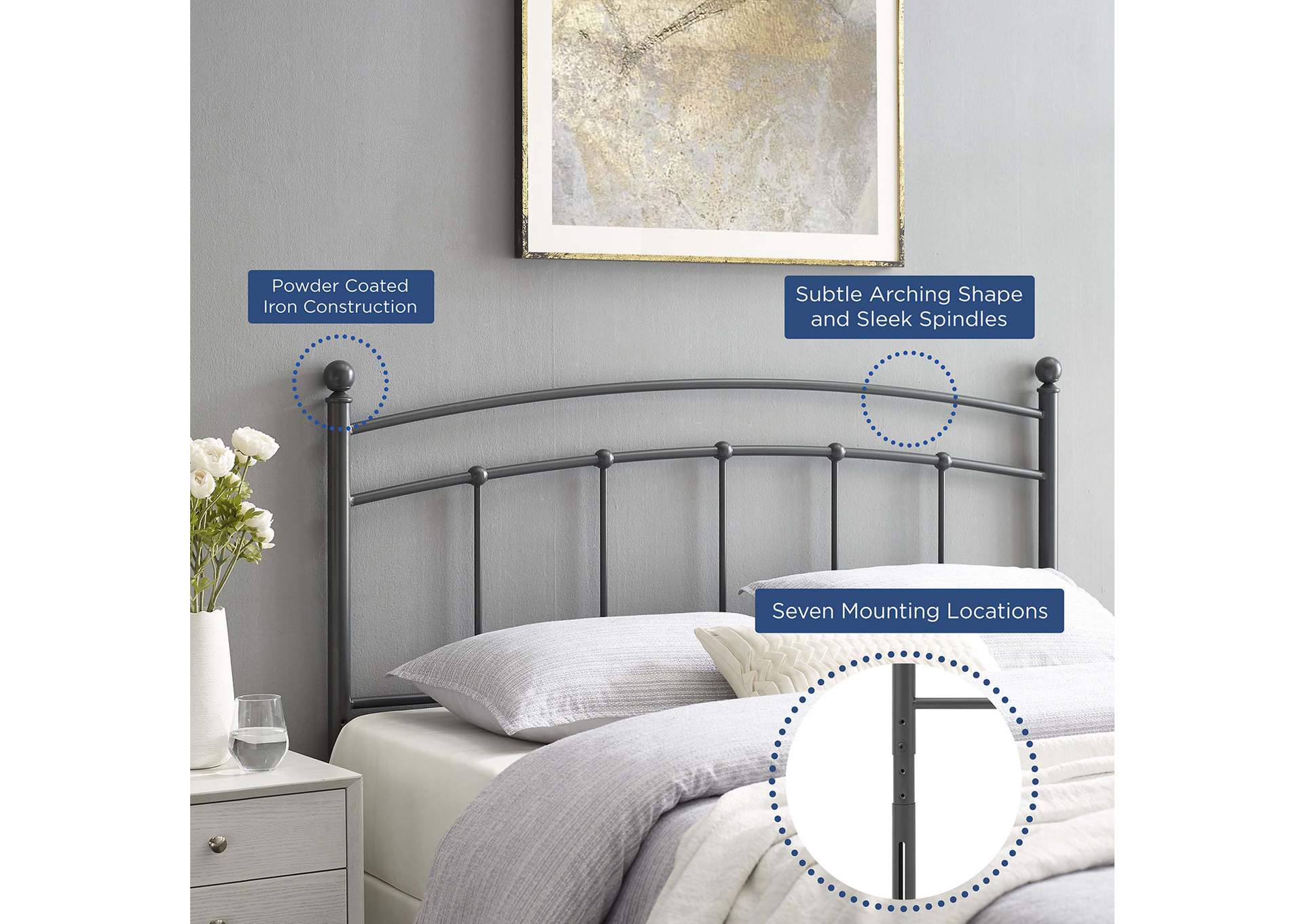 Abigail Gray Queen Metal Headboard,Modway
