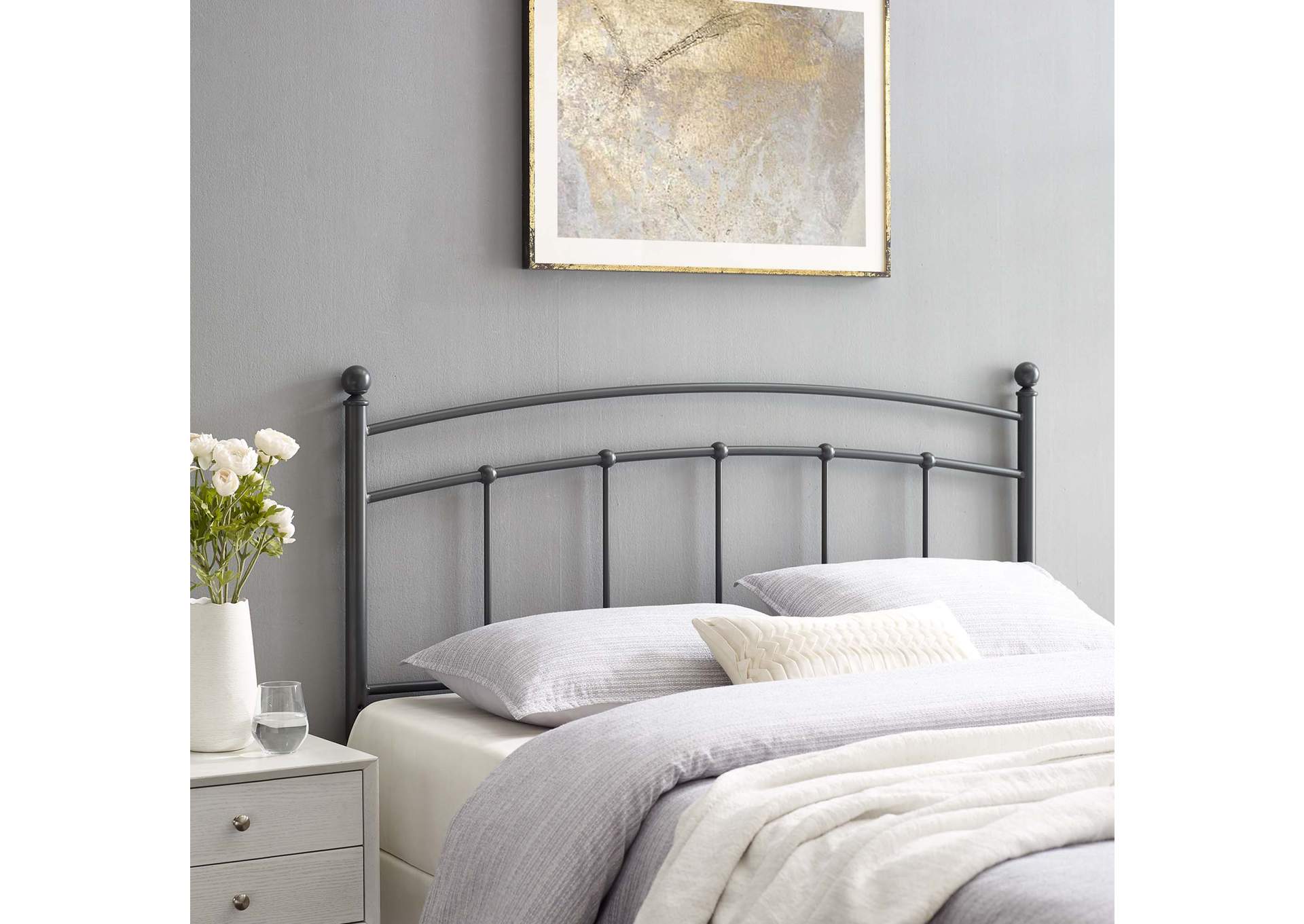 Abigail Gray Queen Metal Headboard,Modway