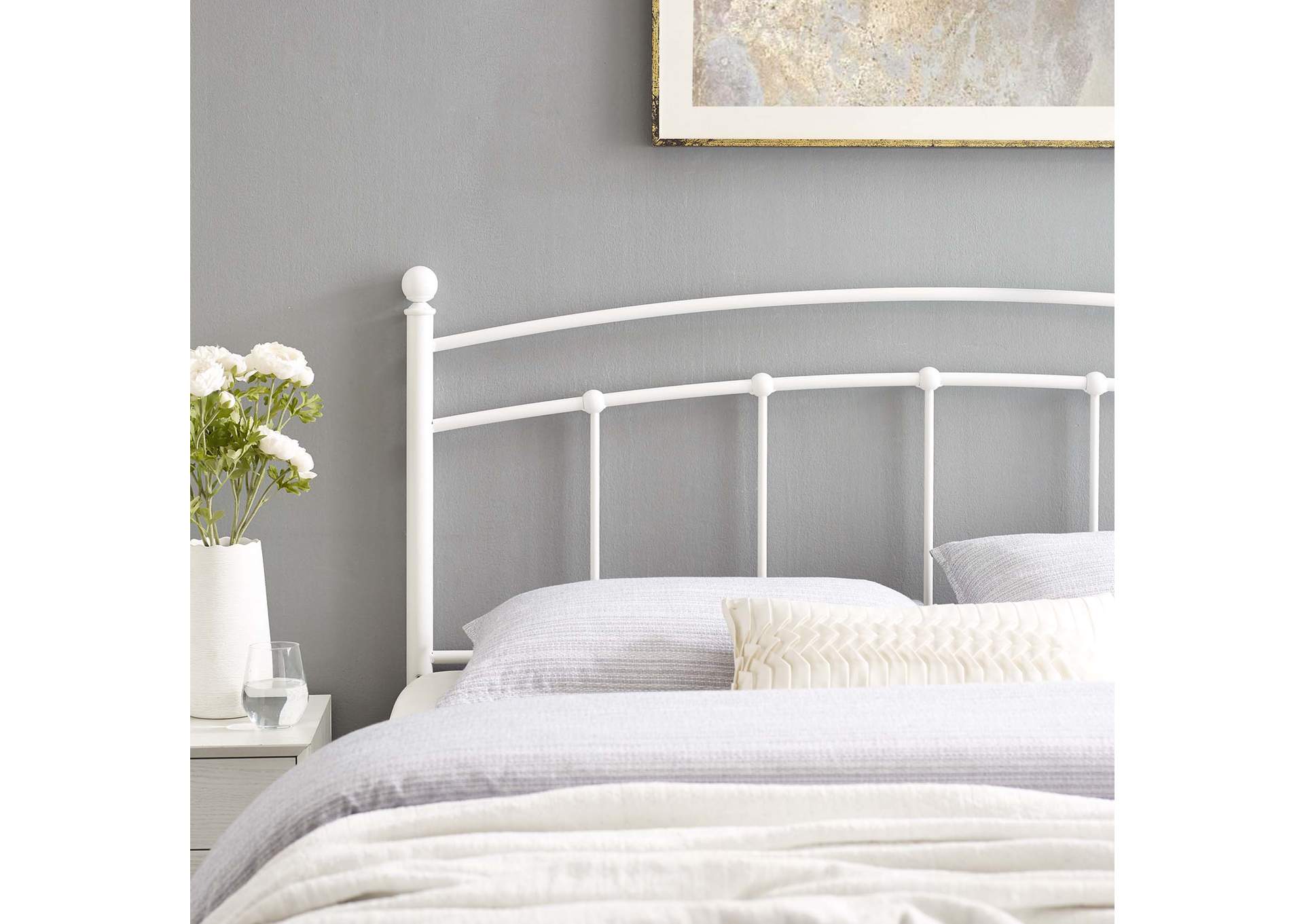 Abigail White Queen Metal Headboard,Modway