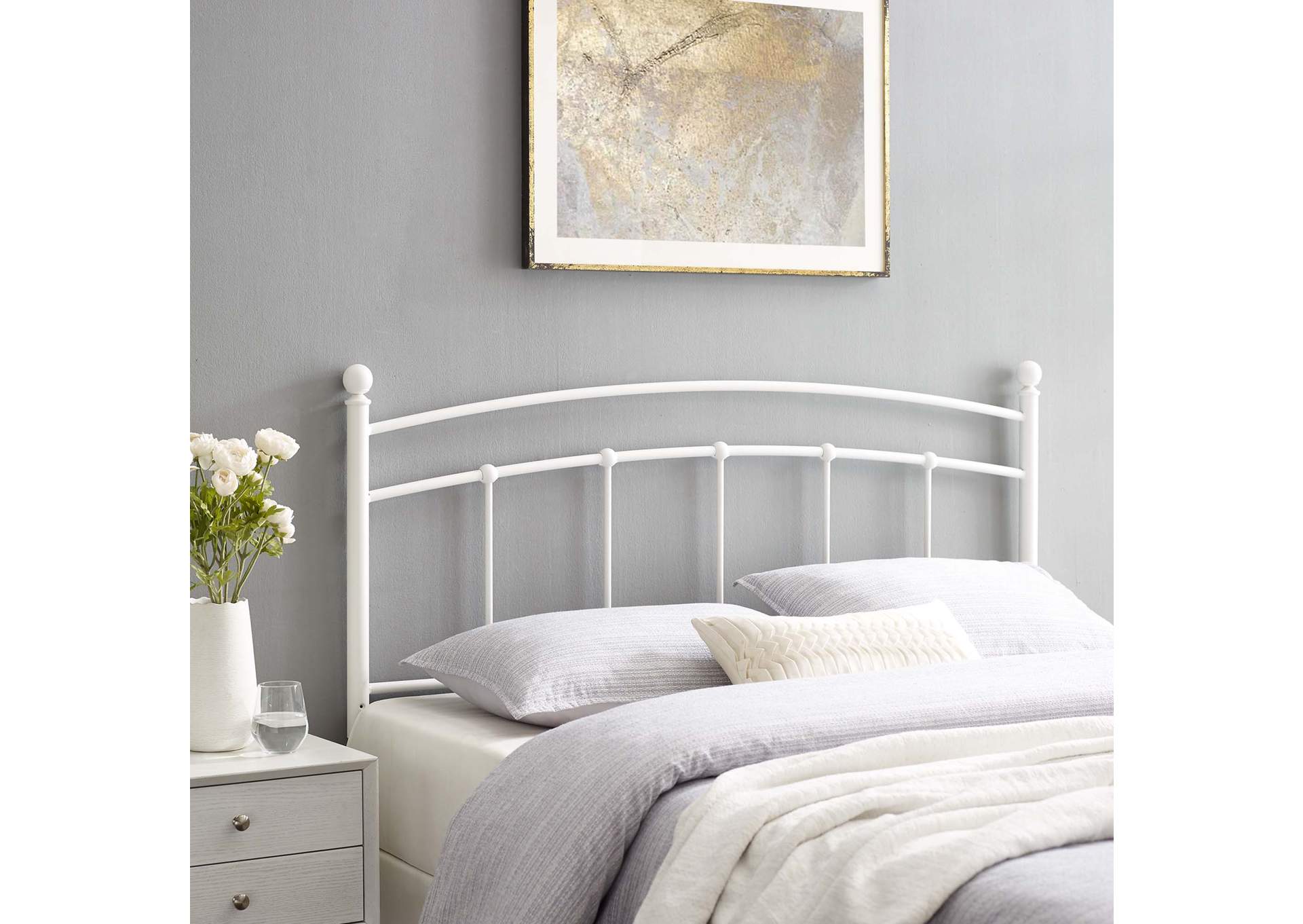 Abigail White Queen Metal Headboard,Modway