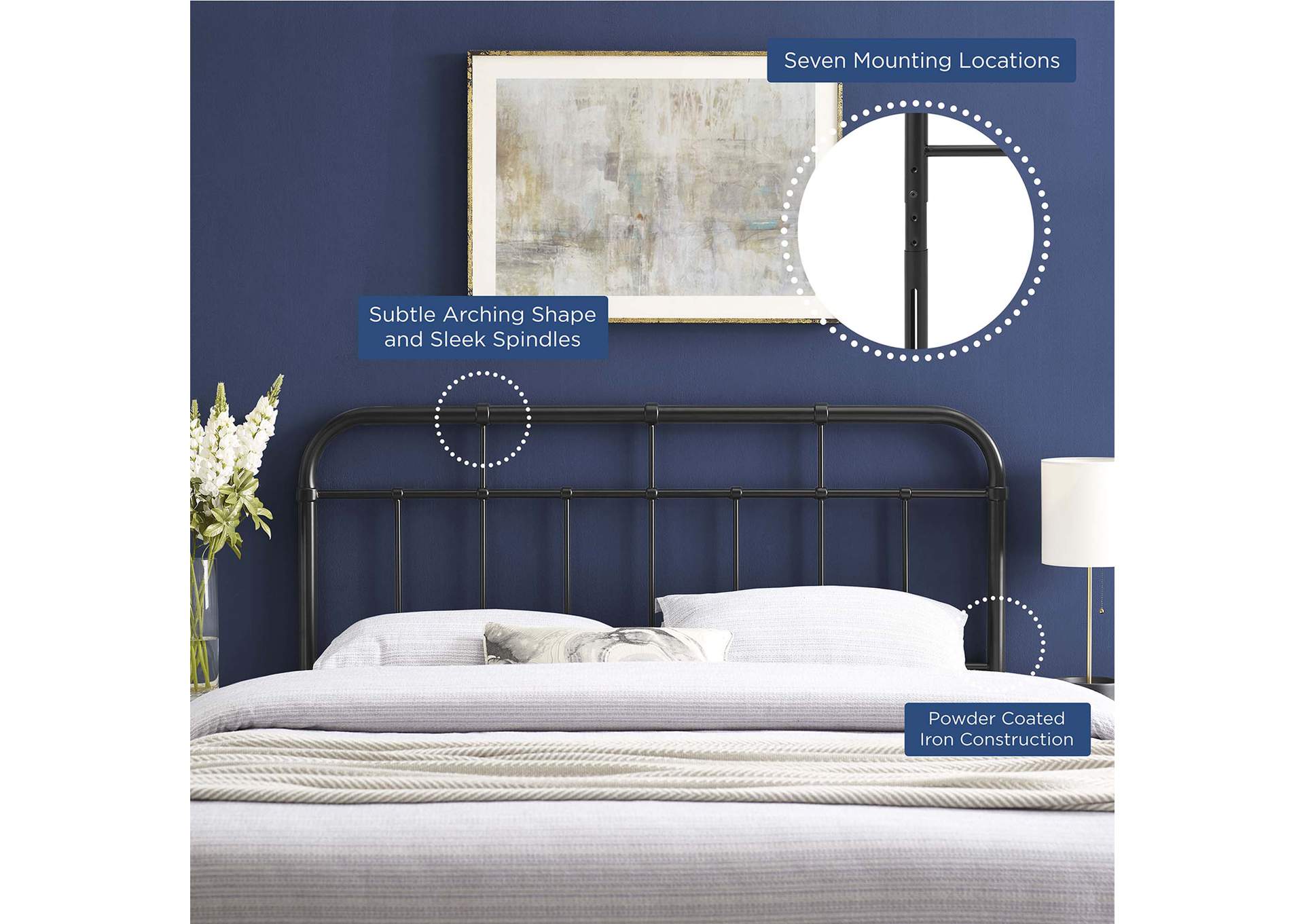 Alessia Black King Metal Headboard,Modway
