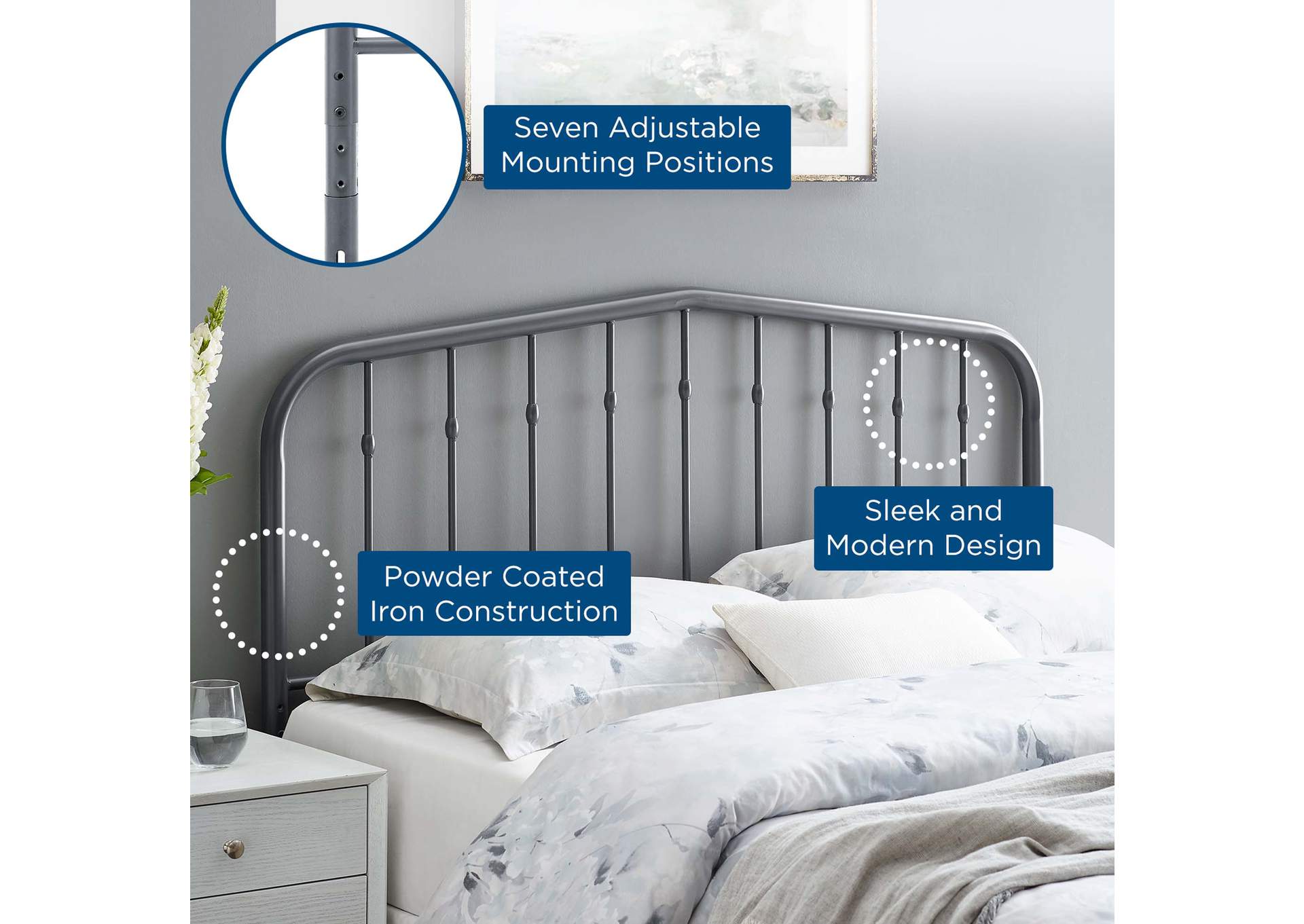 Lennon Gray Full Metal Headboard,Modway