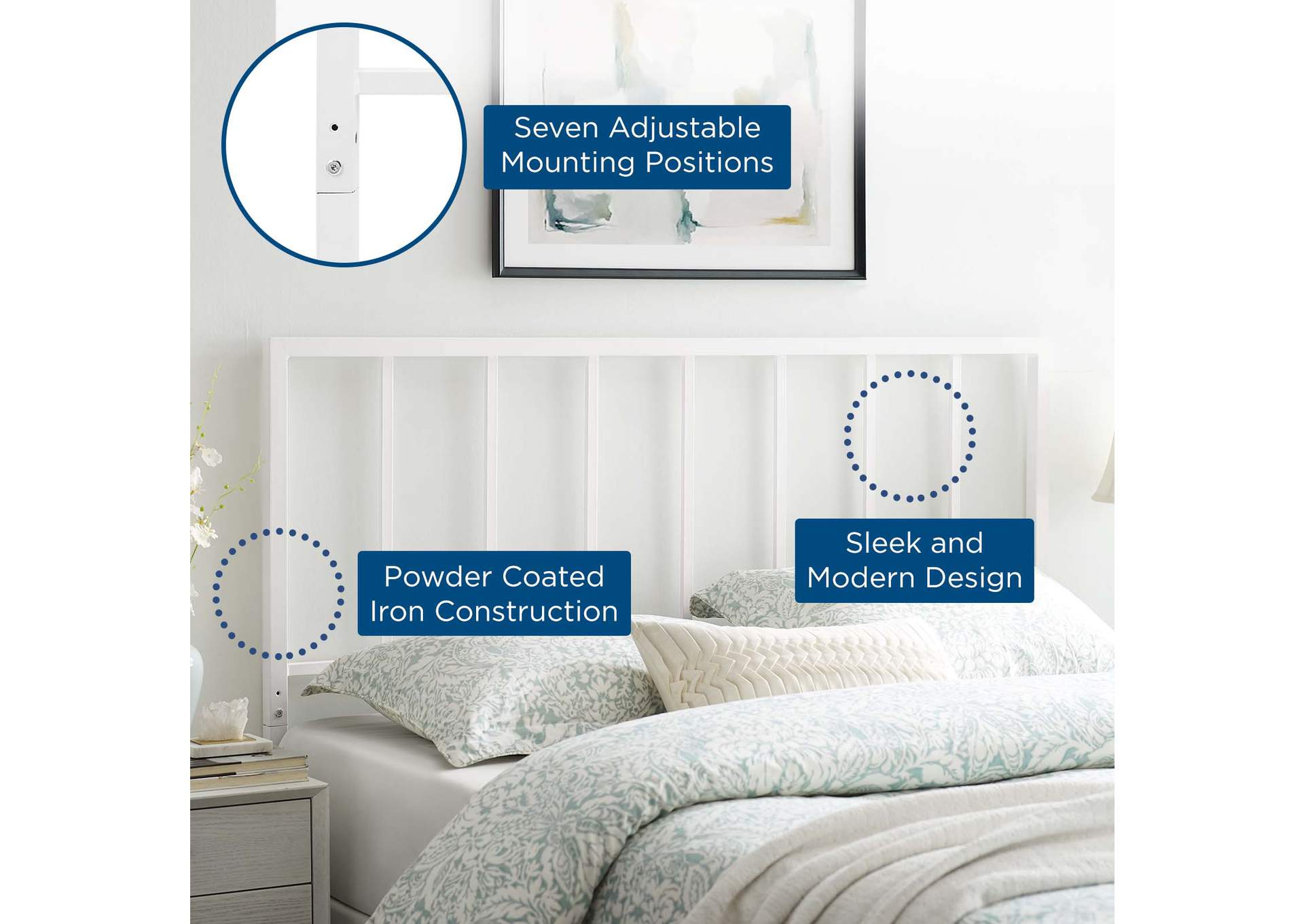 Tatum White Full Metal Headboard,Modway