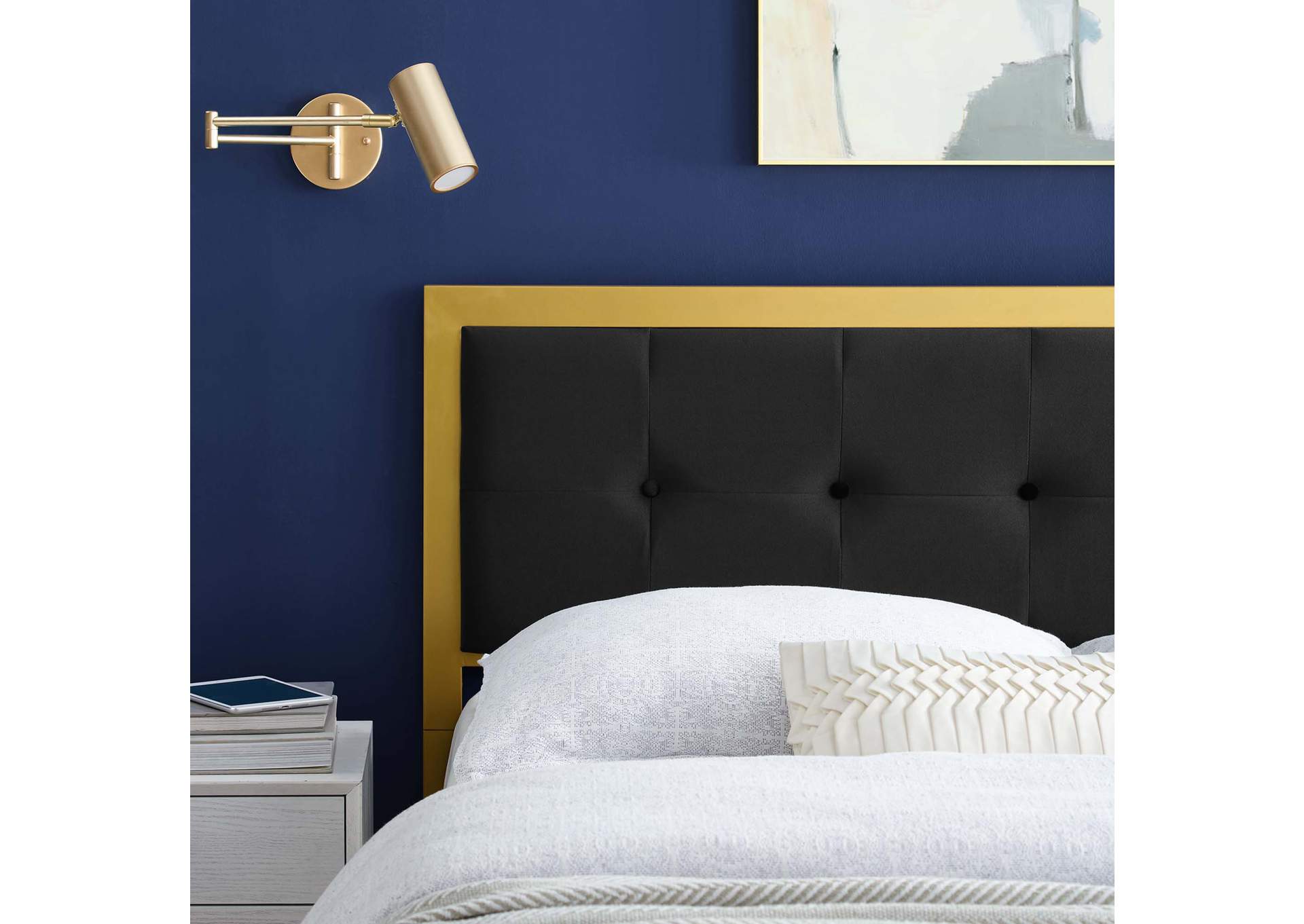 Teagan Gold Black Tufted Full Performance Velvet Headboard,Modway