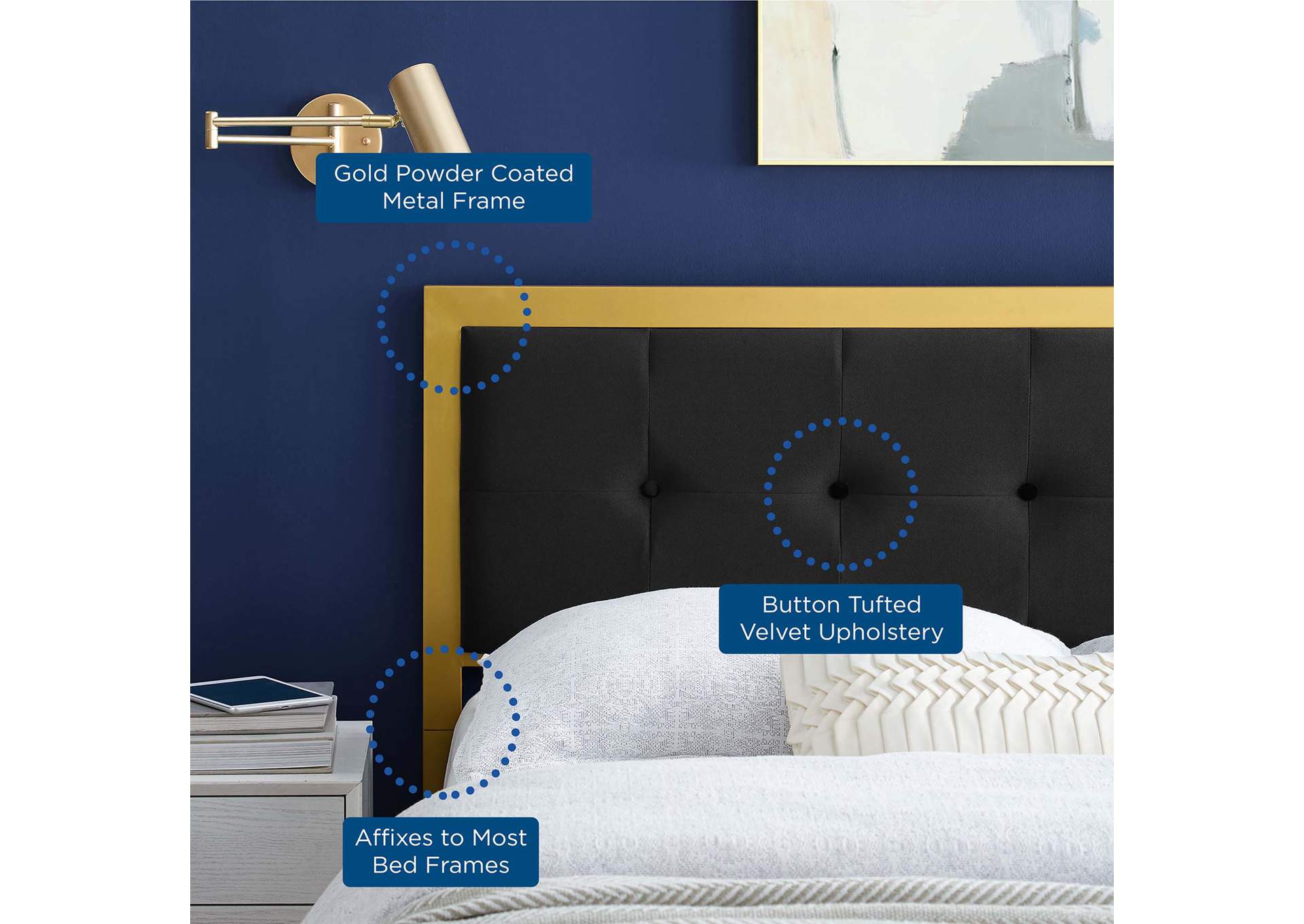 Teagan Gold Black Tufted Full Performance Velvet Headboard,Modway