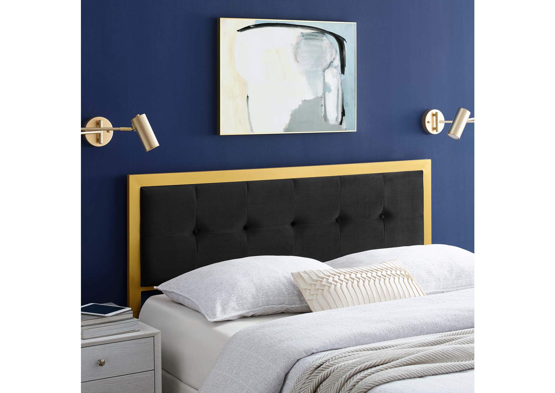 Teagan Gold Black Tufted Full Performance Velvet Headboard,Modway