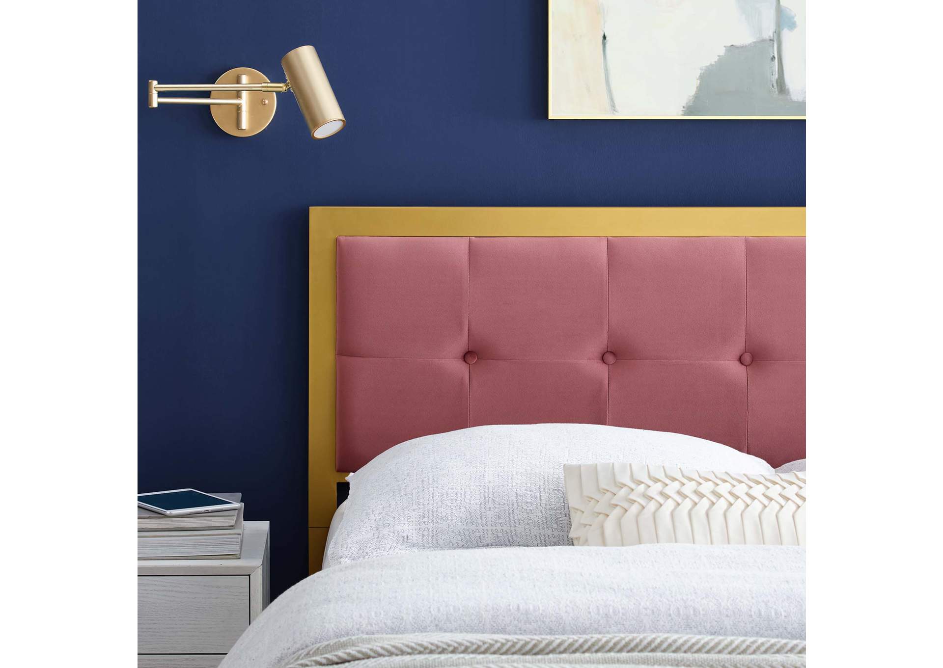 Teagan Gold Dusty Rose Tufted Full Performance Velvet Headboard,Modway