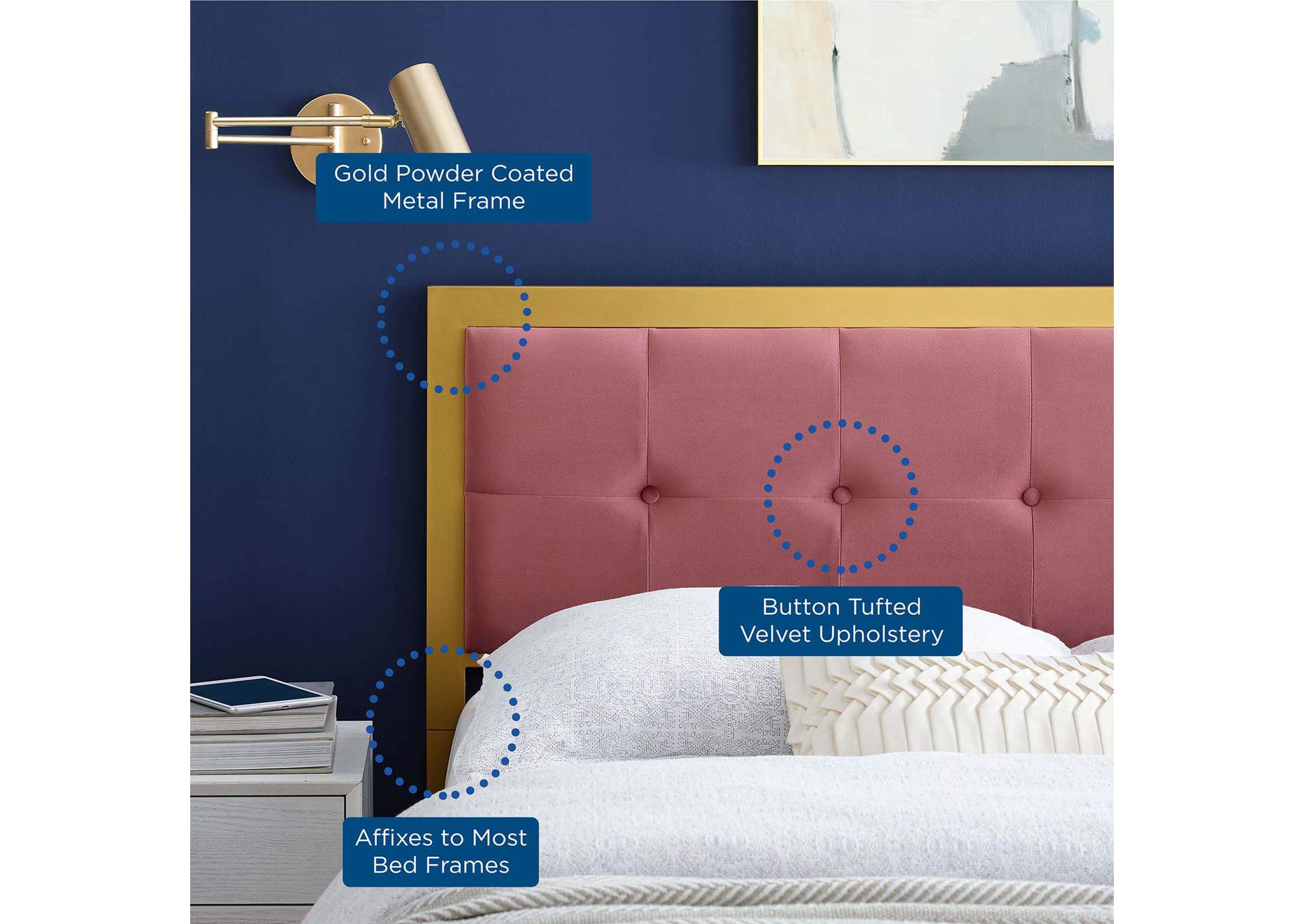Teagan Gold Dusty Rose Tufted Full Performance Velvet Headboard,Modway