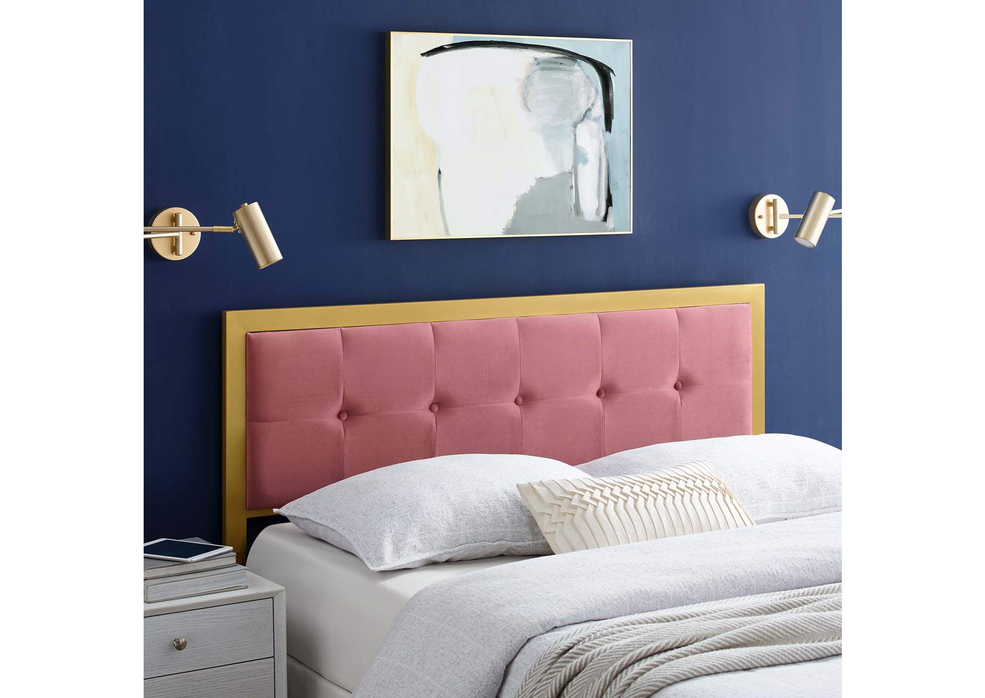Teagan Gold Dusty Rose Tufted Full Performance Velvet Headboard,Modway