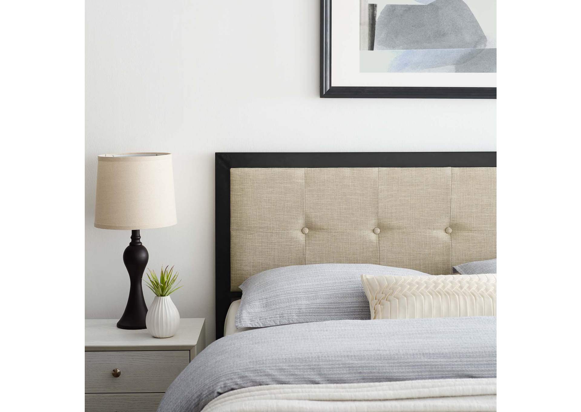 Teagan Black Beige Tufted Queen Headboard,Modway
