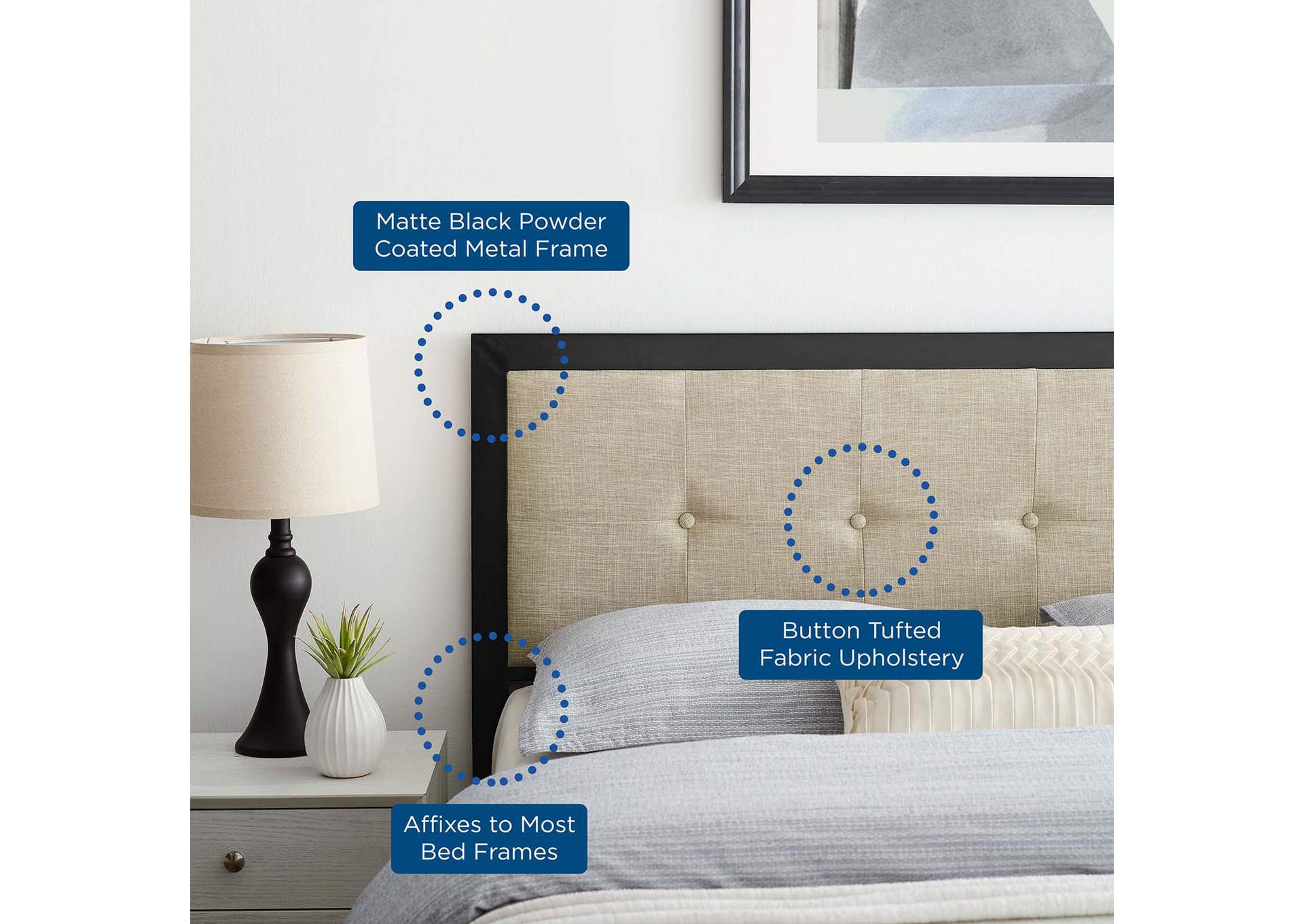Teagan Black Beige Tufted Queen Headboard,Modway
