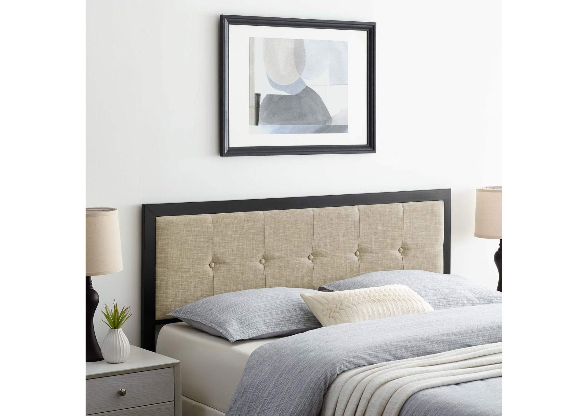 Teagan Black Beige Tufted Queen Headboard,Modway