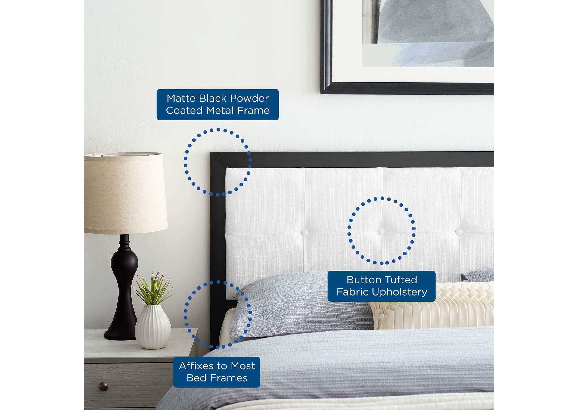 Teagan Black White Tufted Queen Headboard,Modway