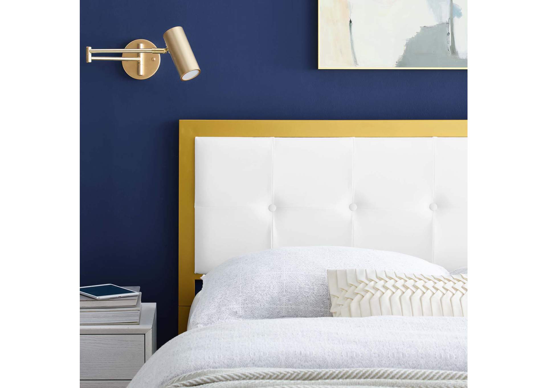 Teagan Gold White Tufted Queen Performance Velvet Headboard,Modway