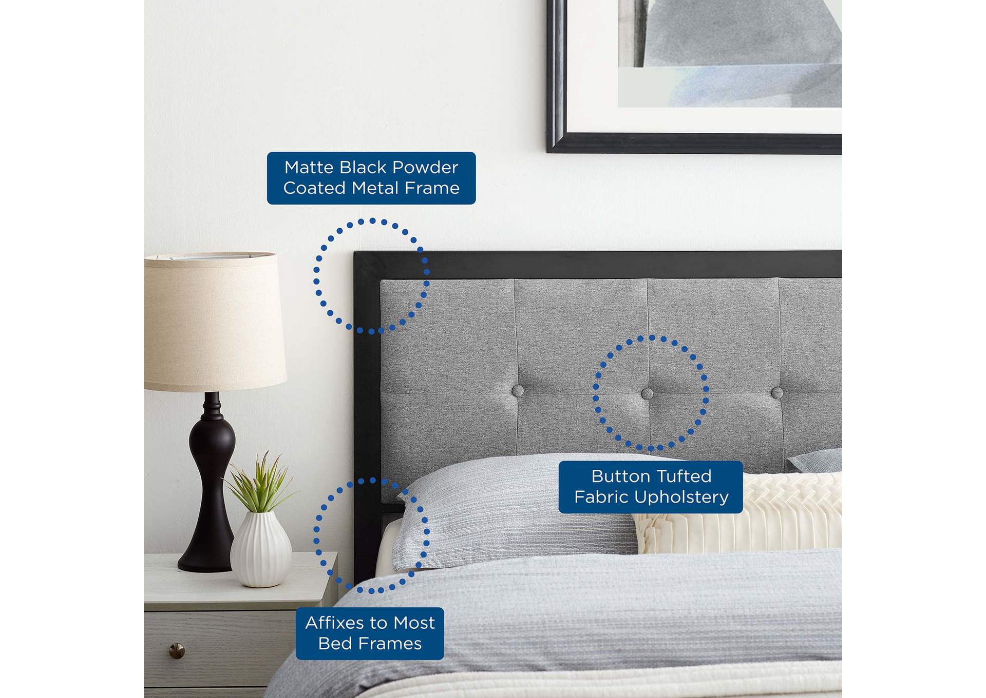 Teagan Black Light Gray Tufted King Headboard,Modway