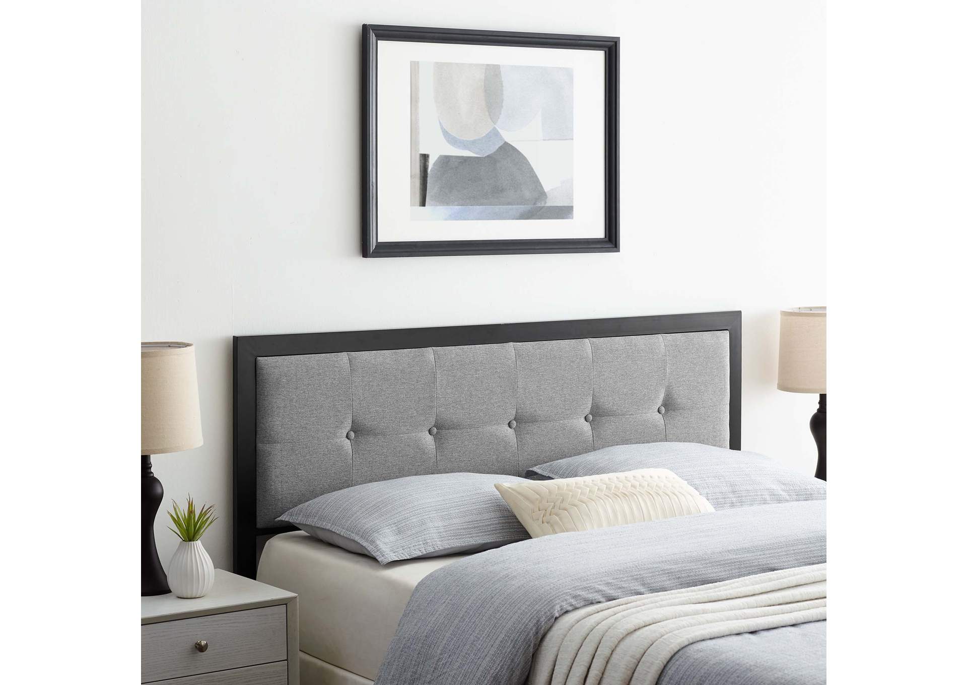 Teagan Black Light Gray Tufted King Headboard,Modway