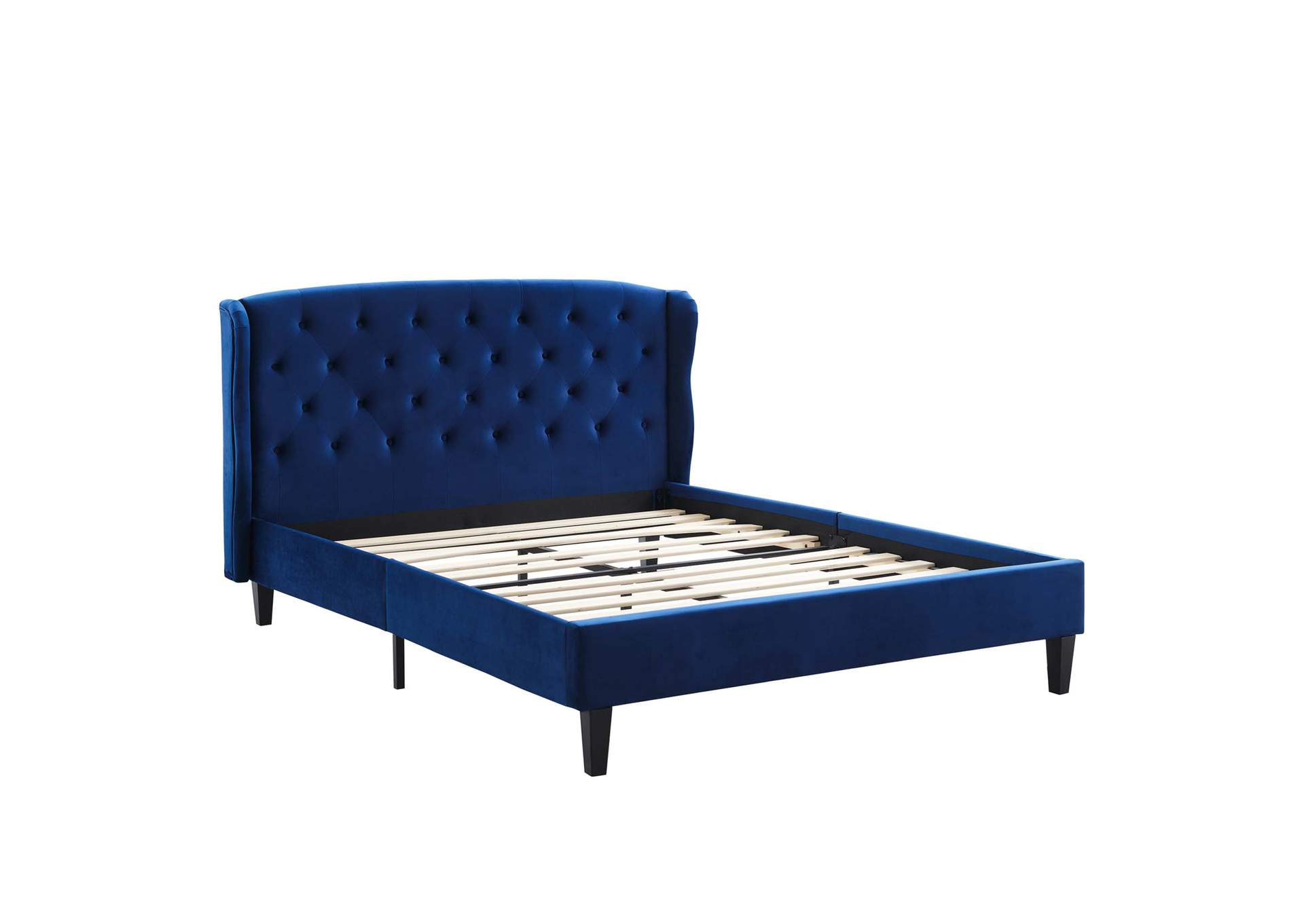 Navy Penelope Tufted Wingback Queen Performance Velvet Platform Bed,Modway