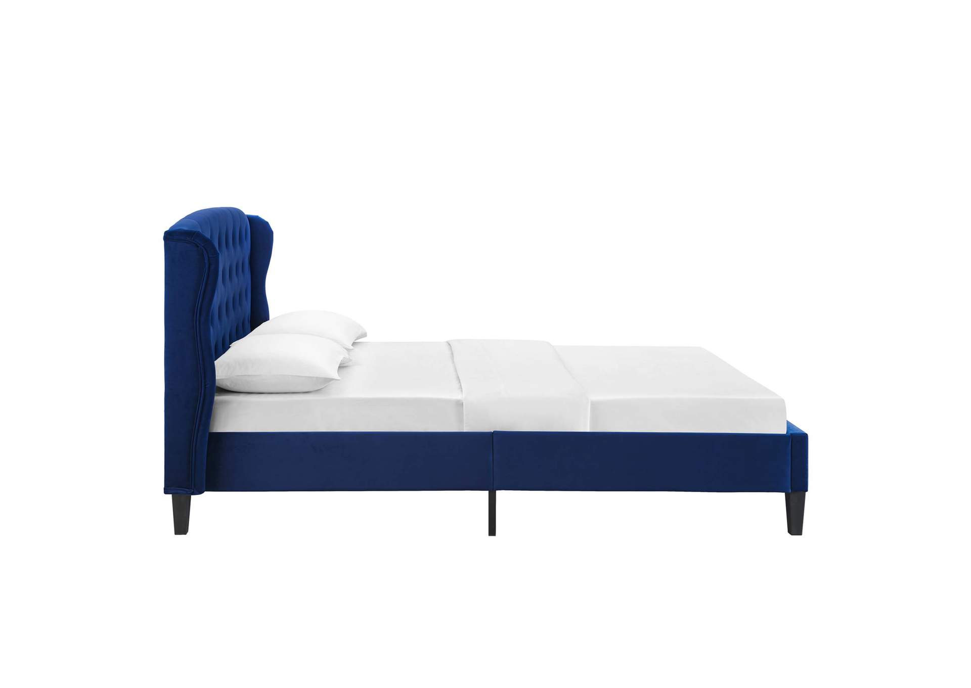 Navy Penelope Tufted Wingback Queen Performance Velvet Platform Bed,Modway