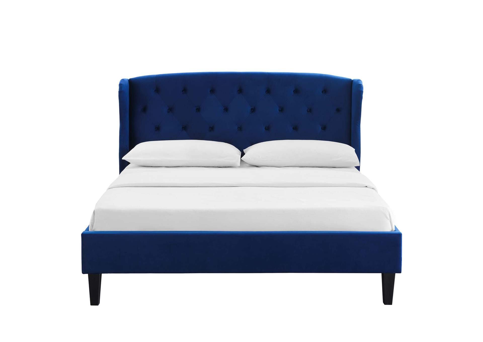 Navy Penelope Tufted Wingback Queen Performance Velvet Platform Bed,Modway